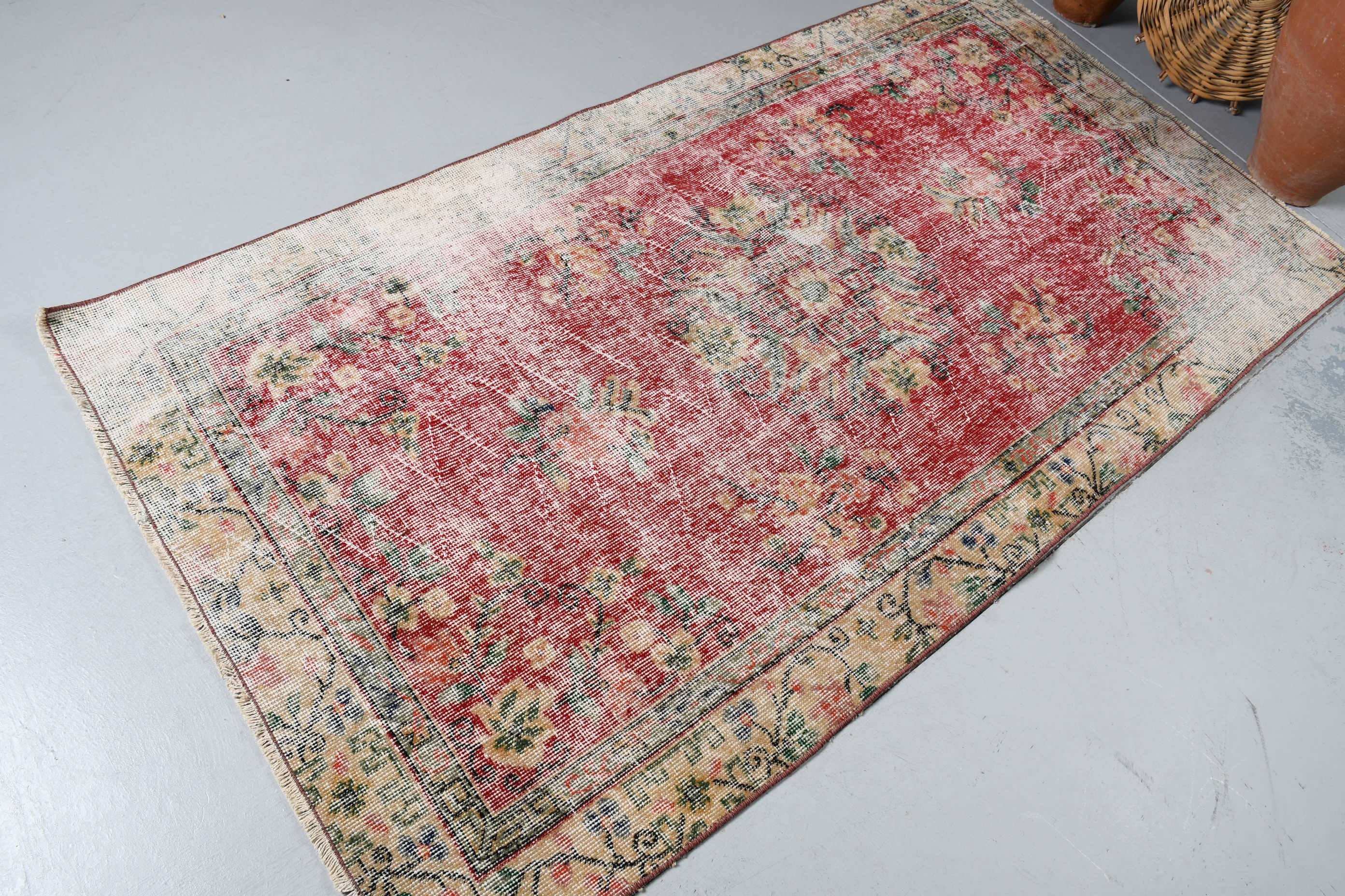 3.5x6.6 ft Accent Rugs, Kitchen Rugs, Floor Rugs, Vintage Rug, Turkish Rug, Red Anatolian Rug, Bedroom Rugs, Flatweave Rug, Anatolian Rugs