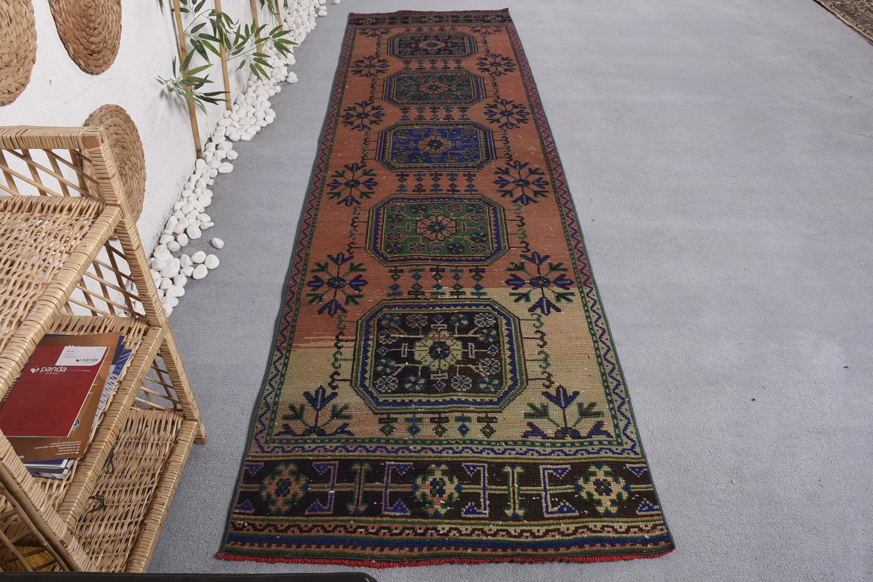 Merdiven Halısı, Vintage Halılar, Beni Ourain Yolluk Halısı, Turuncu Oryantal Halı, El Dokuma Halı, Türk Halısı, Mutfak Halıları, 3.1x10.9 ft Yolluk Halısı