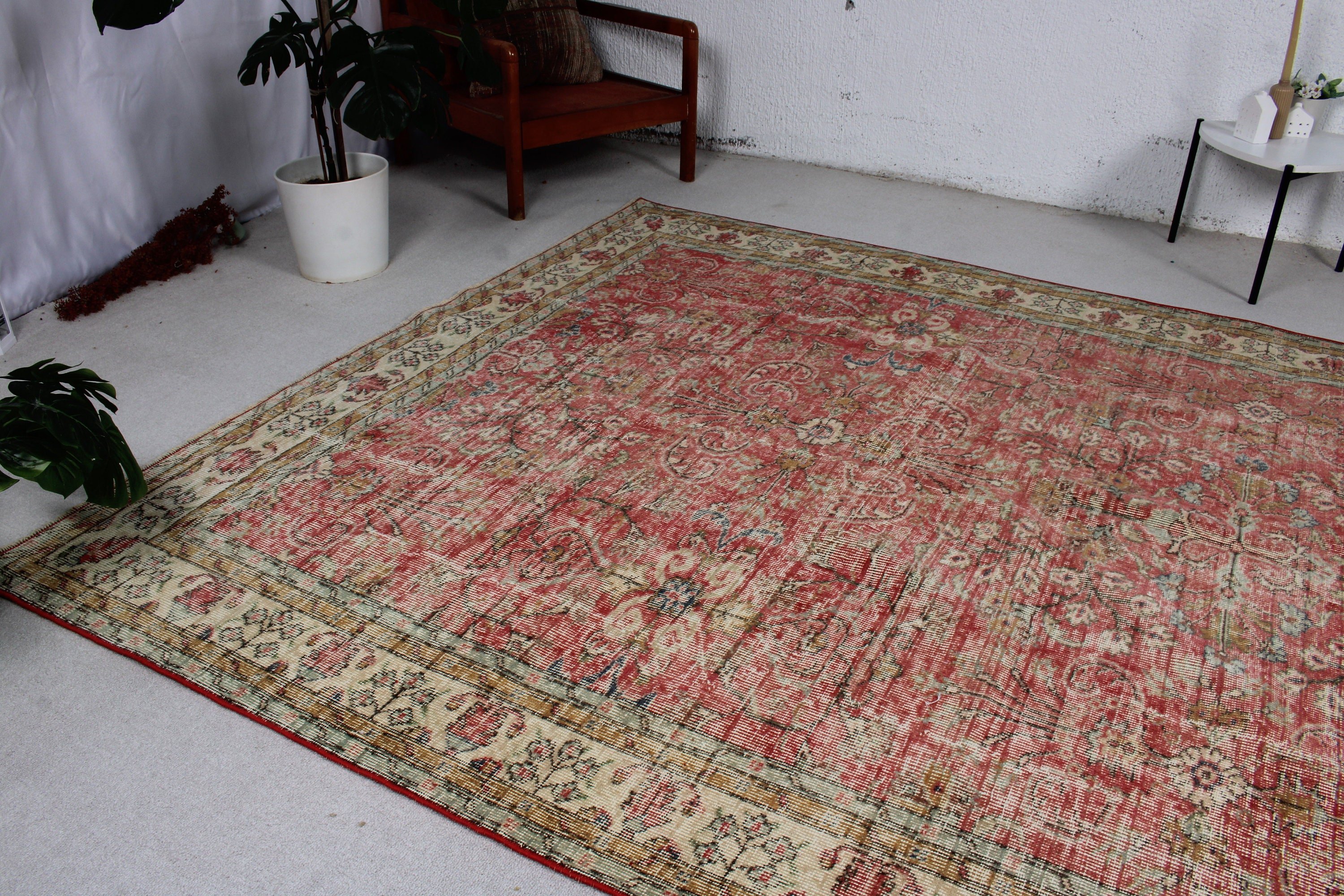 7.1x9.9 ft Büyük Boy Halılar, Oushak Halılar, Bej Boho Halılar, Büyük Boy Türk Halısı, Düz Dokuma Halılar, Salon Halısı, Vintage Halılar, Türk Halıları