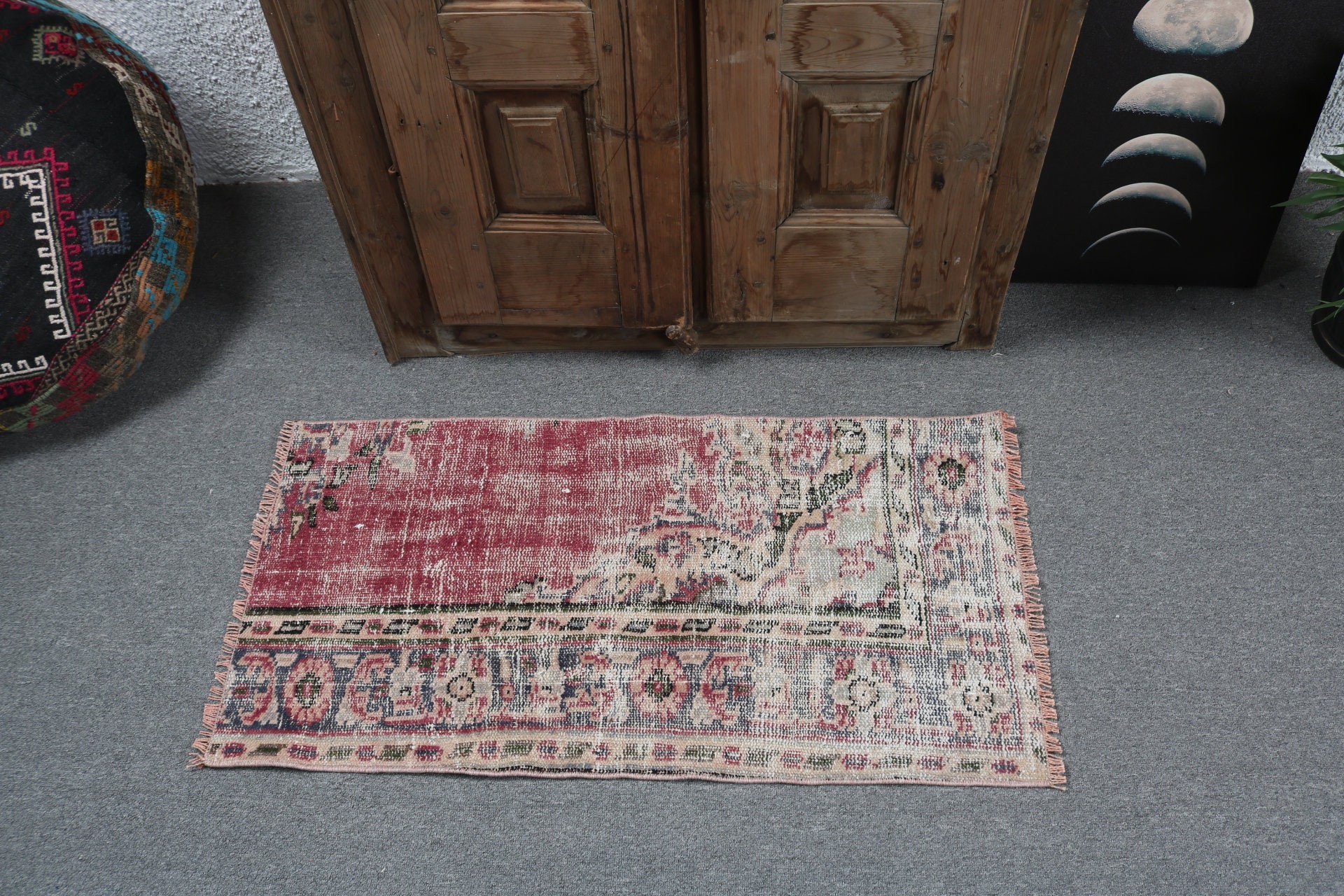 Araba Paspas Halısı, Giriş Halıları, Nötr Halı, Küçük Boho Halılar, Antika Halı, 1.6x3.1 ft Küçük Halılar, Türk Halıları, Vintage Halılar, Mor Boho Halı