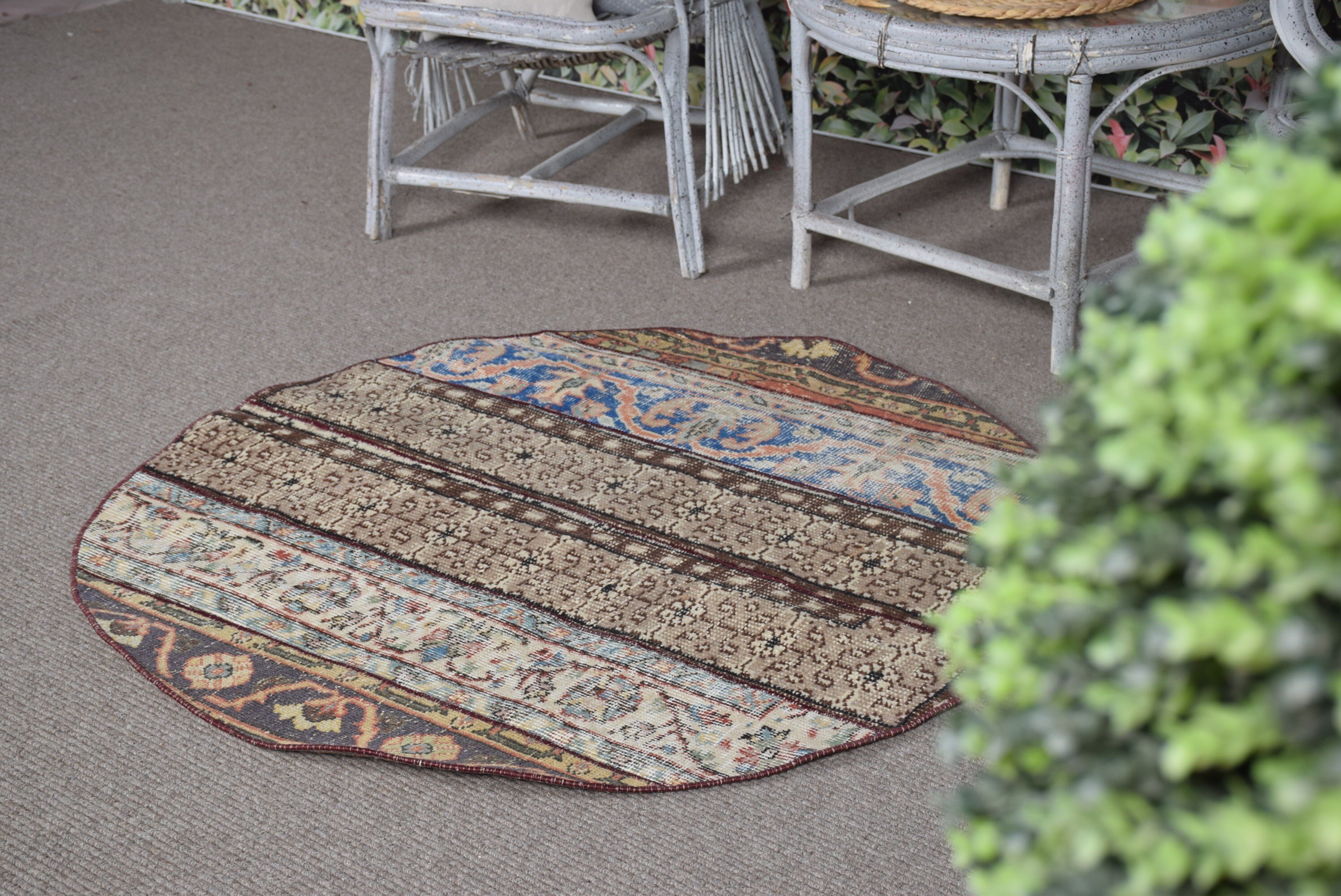 Wool Rug, Rugs for Wall Hanging, Nursery Rug, Turkish Rug, Brown Wool Rug, Bedroom Rug, Vintage Rug, 3.7x3.7 ft Small Rug, Oriental Rug