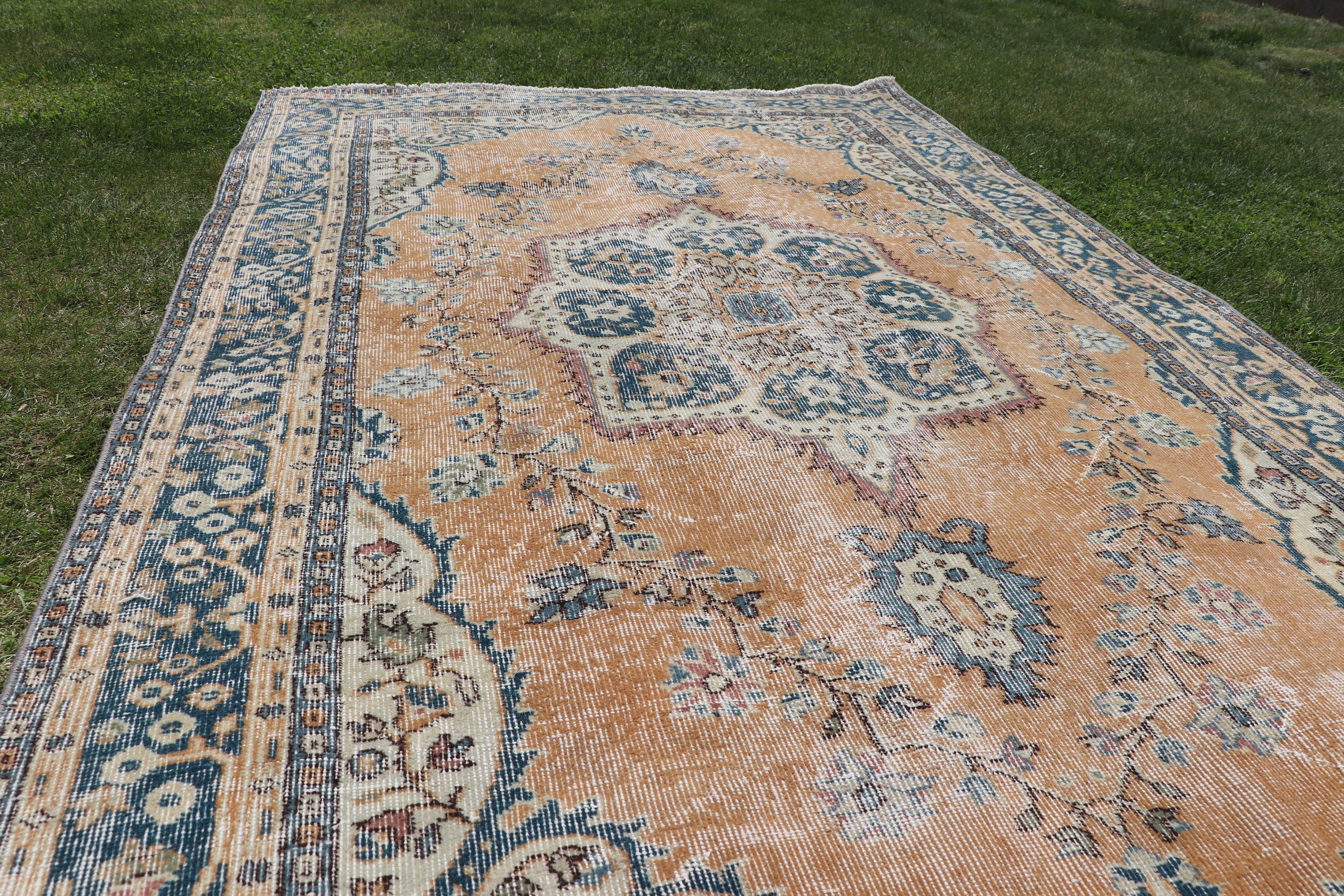 Turkish Rug, Vintage Area Rugs, Office Rug, Neutral Rugs, 4.4x7.8 ft Area Rug, Oushak Rugs, Blue Antique Rugs, Vintage Rugs, Kitchen Rugs