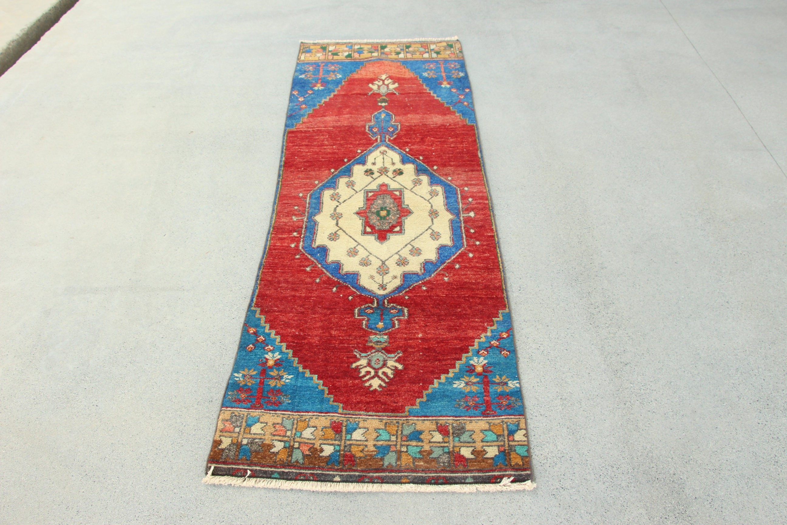 Türk Halıları, Vintage Halılar, 2.3x7.1 ft Runner Halı, Kırmızı Açıklama Halısı, Koridor Halıları, Merdiven Halıları, Düz Dokuma Halı, Soğuk Halı, Koridor Halısı