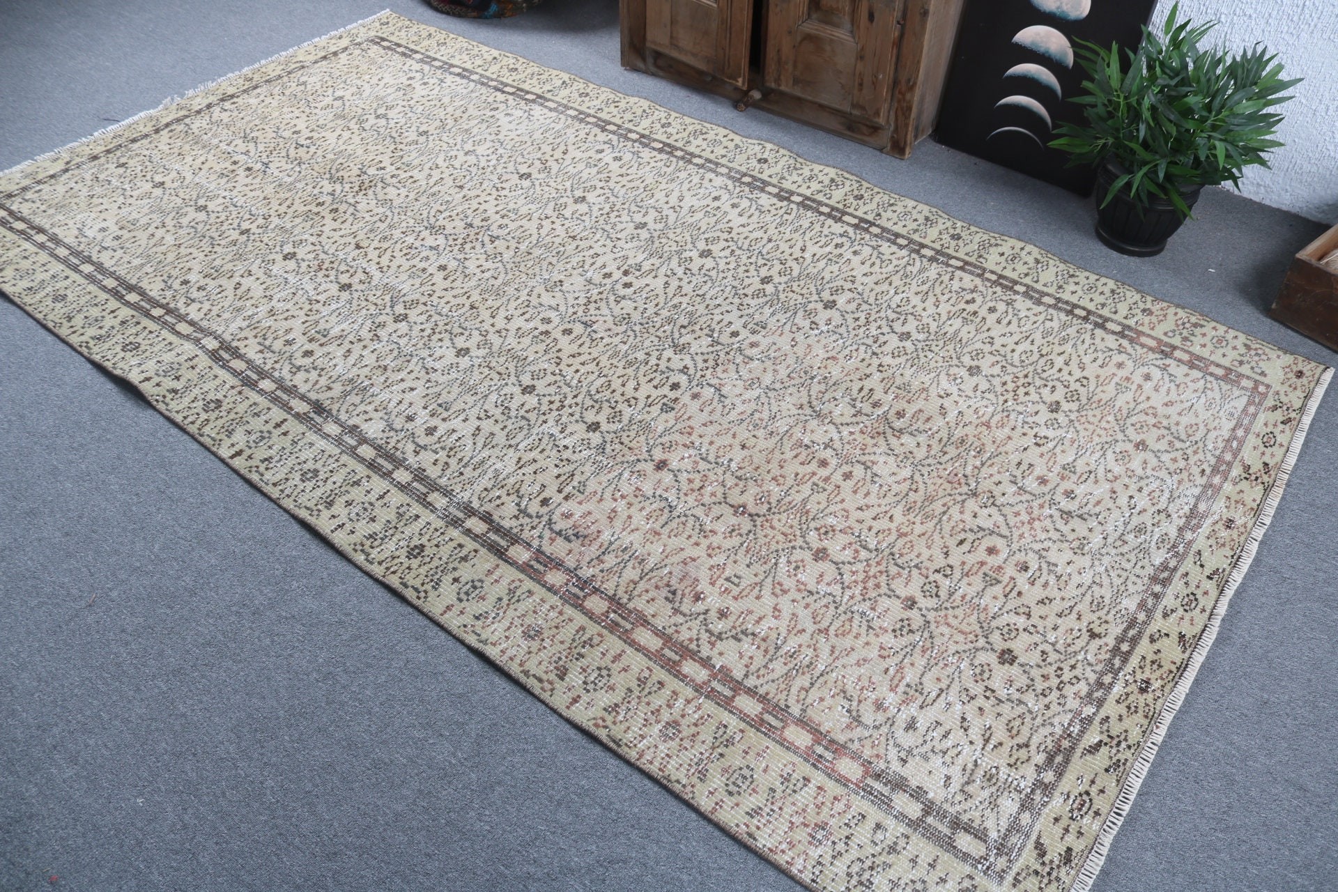 4.8x8.9 ft Büyük Halı, Sarı Nötr Halı, Dekoratif Halılar, Yatak Odası Halısı, Vintage Halı, Düz Dokuma Halılar, Salon Halısı, Türk Halıları