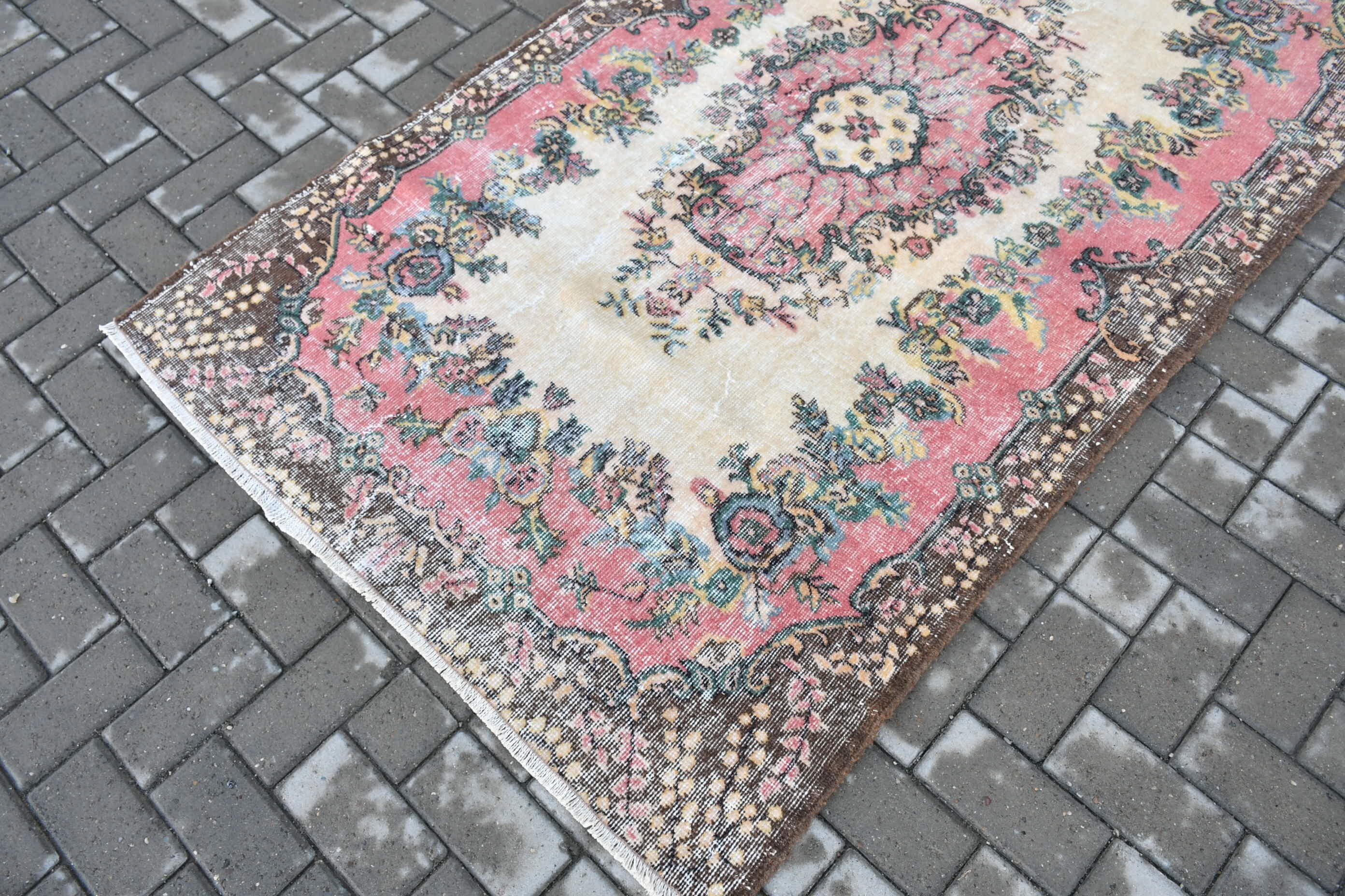 3.9x6.7 ft Area Rug, Floor Rug, Kitchen Rugs, Pink Bedroom Rug, Turkish Rugs, Moroccan Rug, Vintage Rug, Abstract Rug