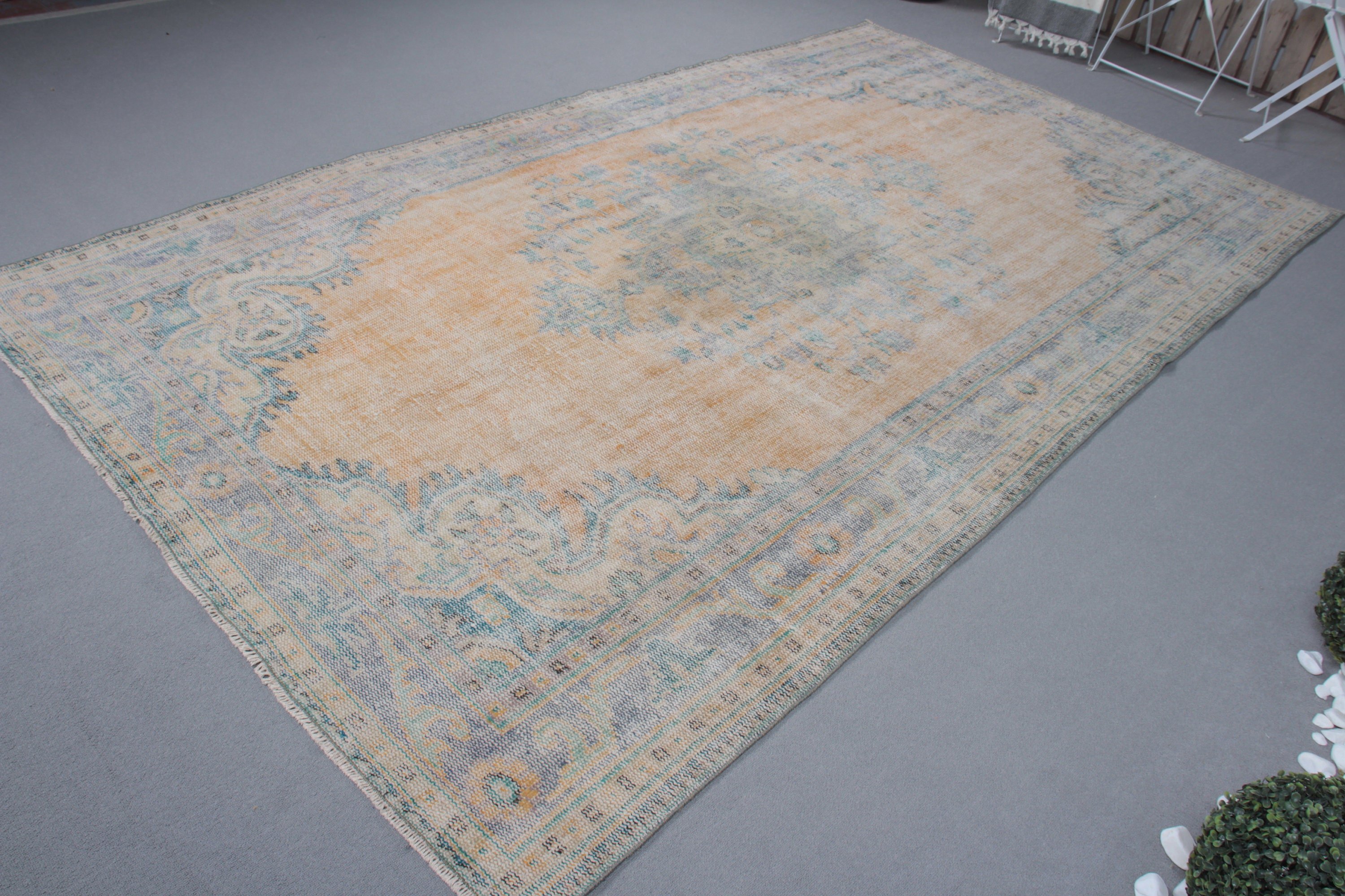 Orange Oriental Rugs, 6.1x10.4 ft Large Rugs, Vintage Rugs, Large Oushak Rugs, Floor Rugs, Salon Rug, Turkish Rugs, Handwoven Rugs