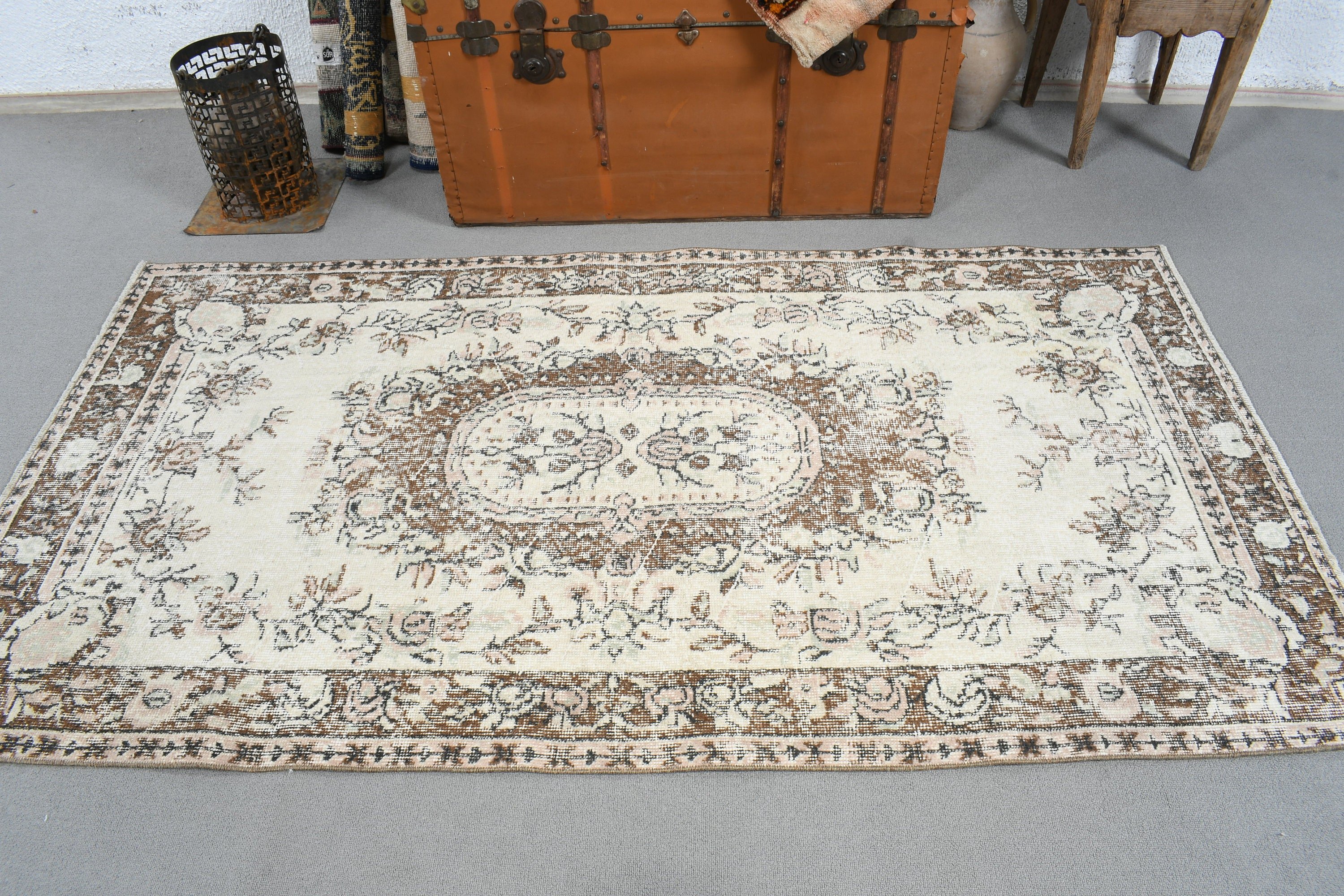 Giriş Halıları, Boho Vurgulu Halı, Vintage Halı, Türk Halısı, Antika Halılar, Bej Boho Halısı, Giriş Halıları, 3,5x6,6 ft Vurgulu Halılar