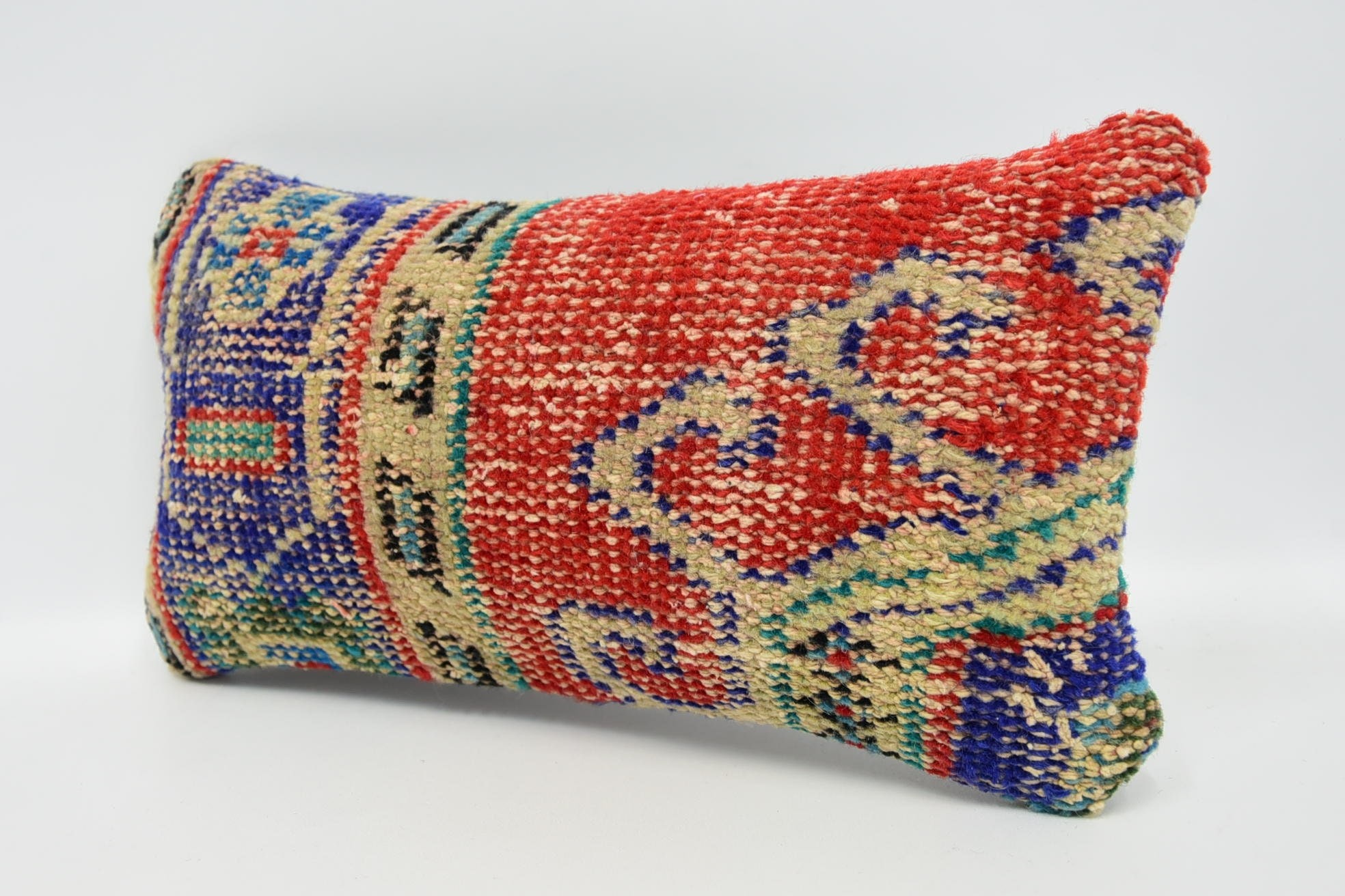 Morroccon Kilim Cushion Cushion Cover, Kilim Cushion Sham, 8"x16" Red Pillow Case, Pillow for Sofa, Boho Pillow, Colorful Cushion