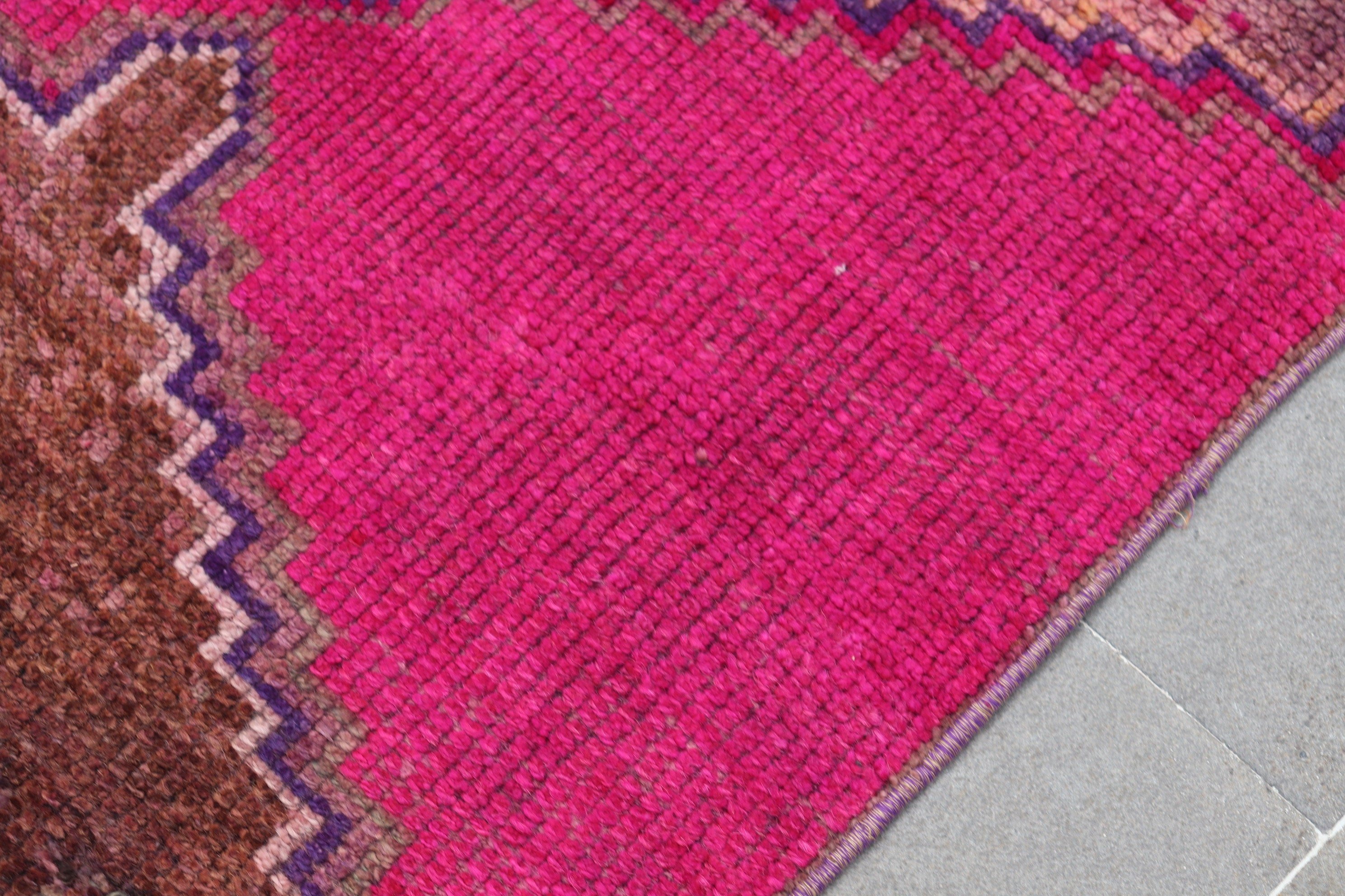 Oushak Rugs, Turkish Rug, Vintage Rugs, 2.8x11.6 ft Runner Rug, Stair Rugs, Pink Cool Rugs, Rugs for Kitchen, Corridor Rug