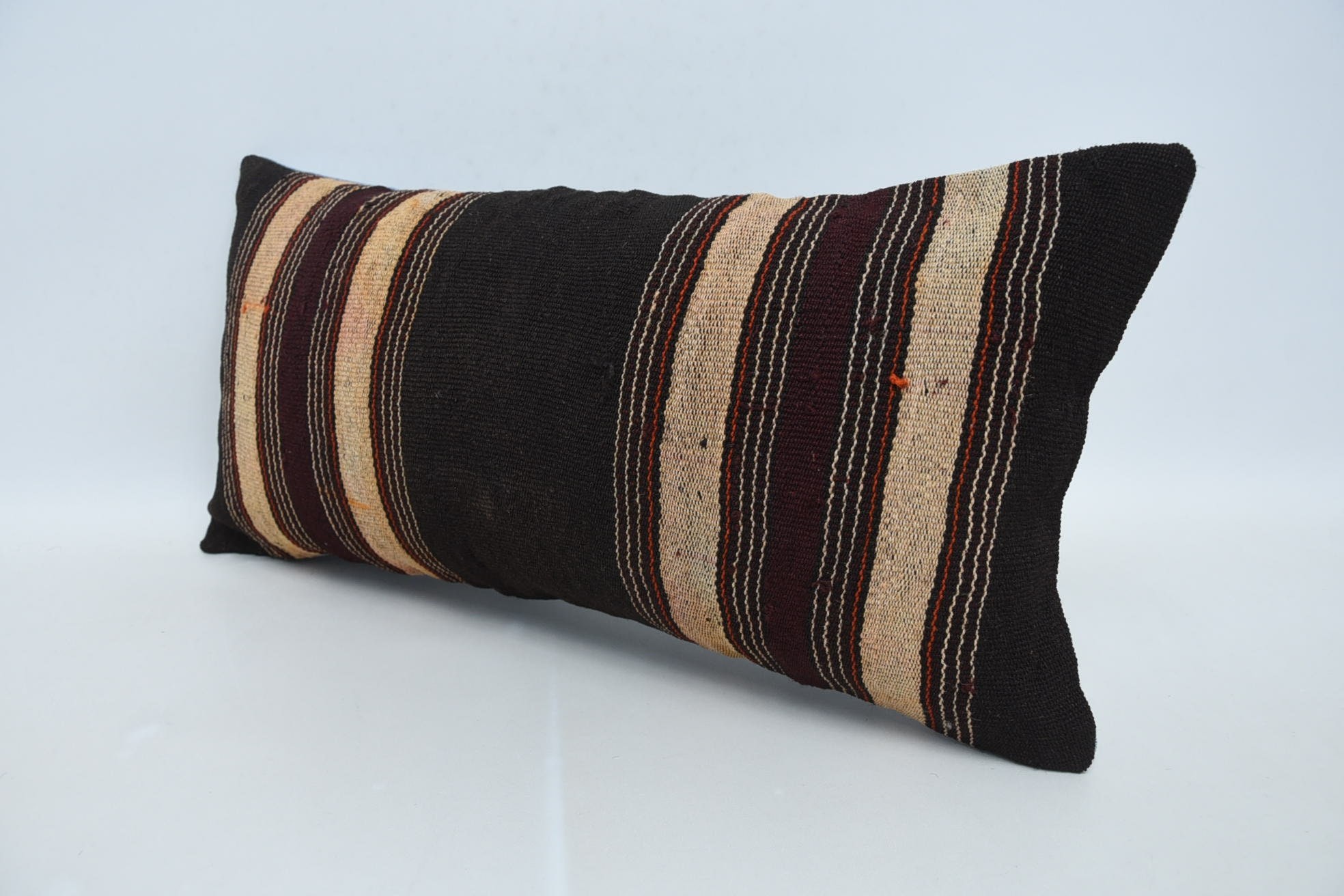 Kilim Pillow, 12"x24" Brown Cushion Case, Outdoor Bolster Pillow Case, Kilim Cushion Sham, Ethnic Cushion, Turkish Kilim Pillow