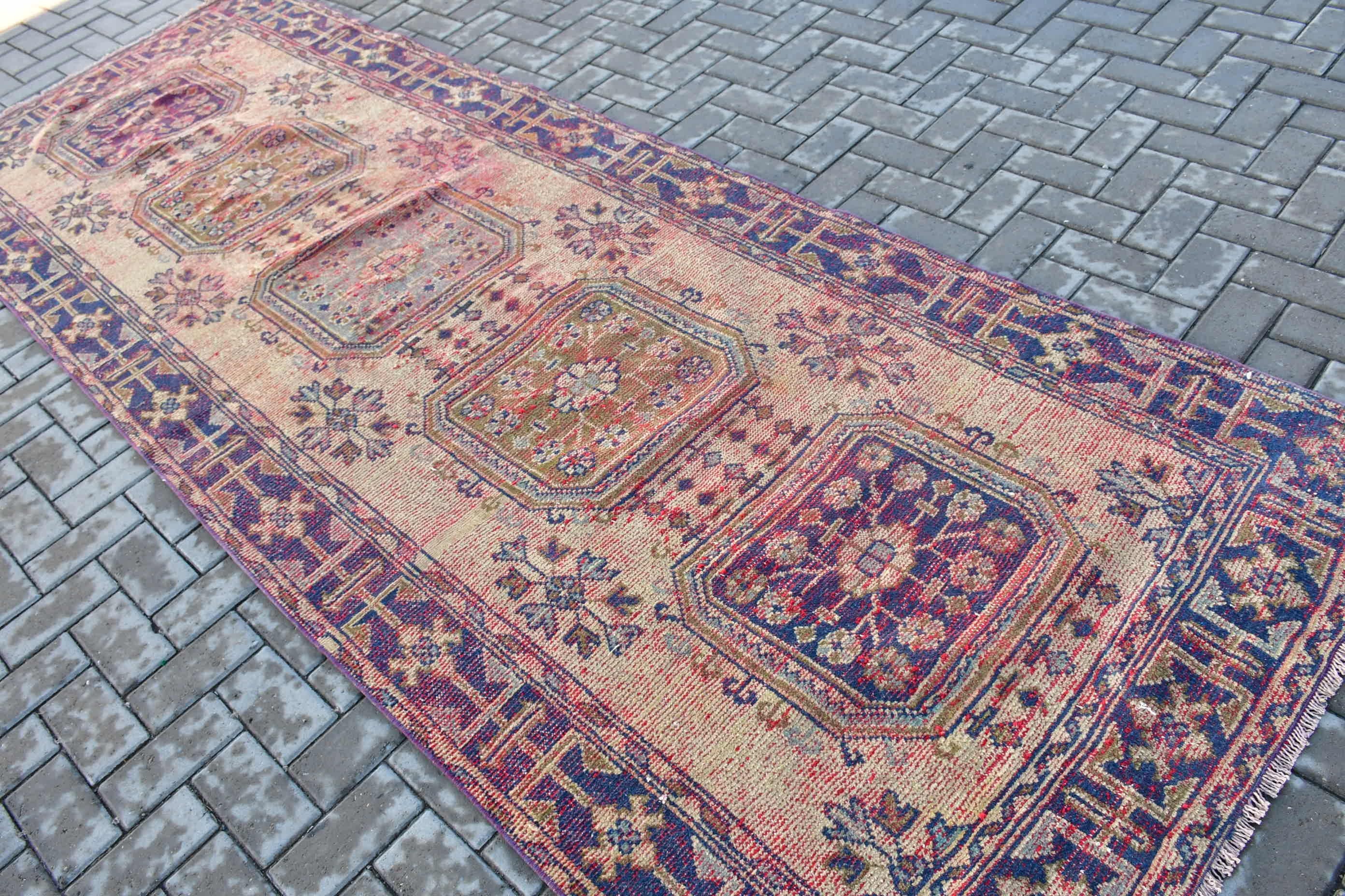 Yer Halısı, Bej Zemin Halısı, Vintage Halı, Türk Halısı, 4.2x11.4 ft Runner Halısı, Runner Halıları, Koridor Halısı, Merdiven Halıları