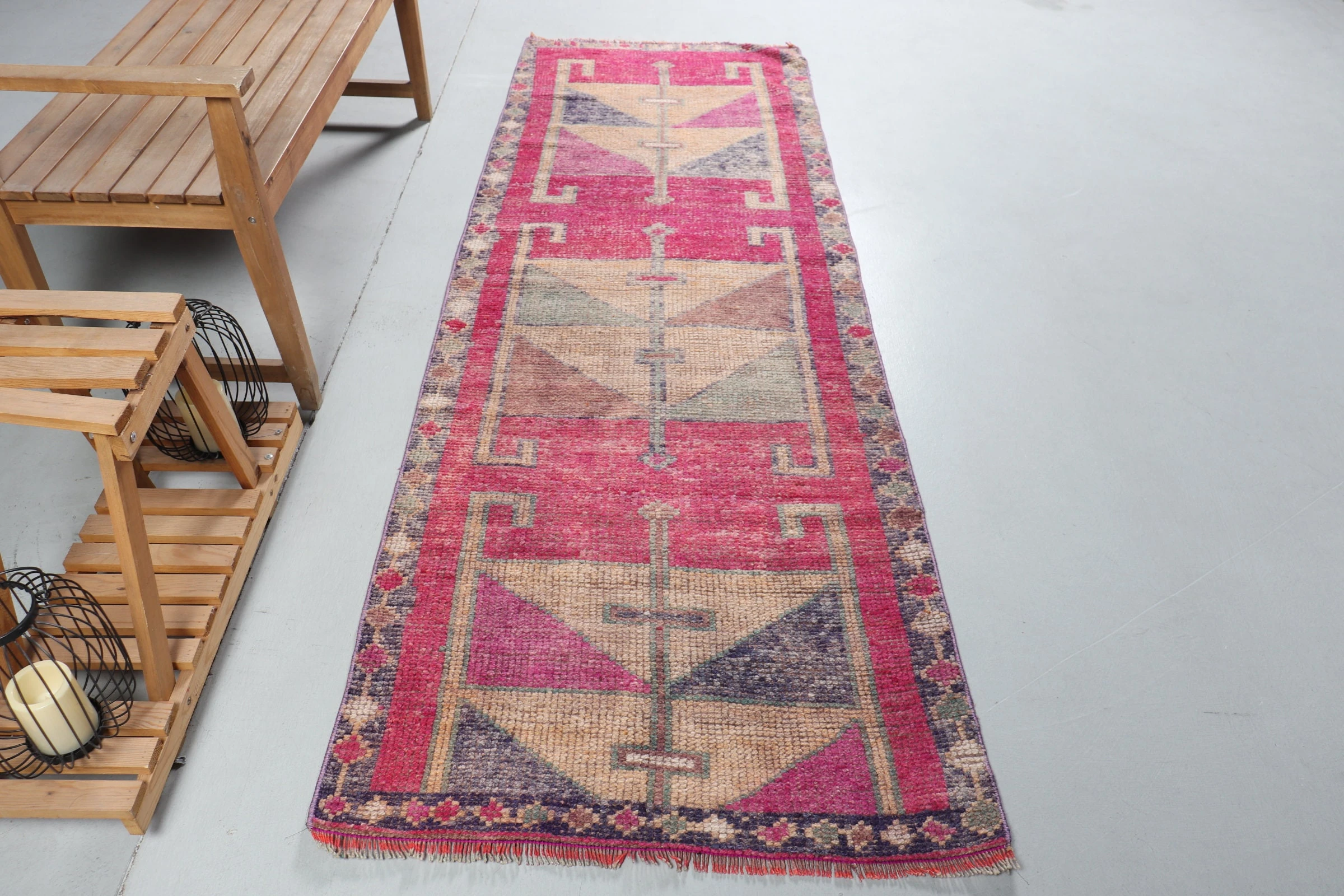Pink Wool Rug, Oushak Rug, Stair Rugs, Rugs for Kitchen, 3x8.6 ft Runner Rugs, Vintage Rugs, Turkish Rug, Antique Rug, Corridor Rug