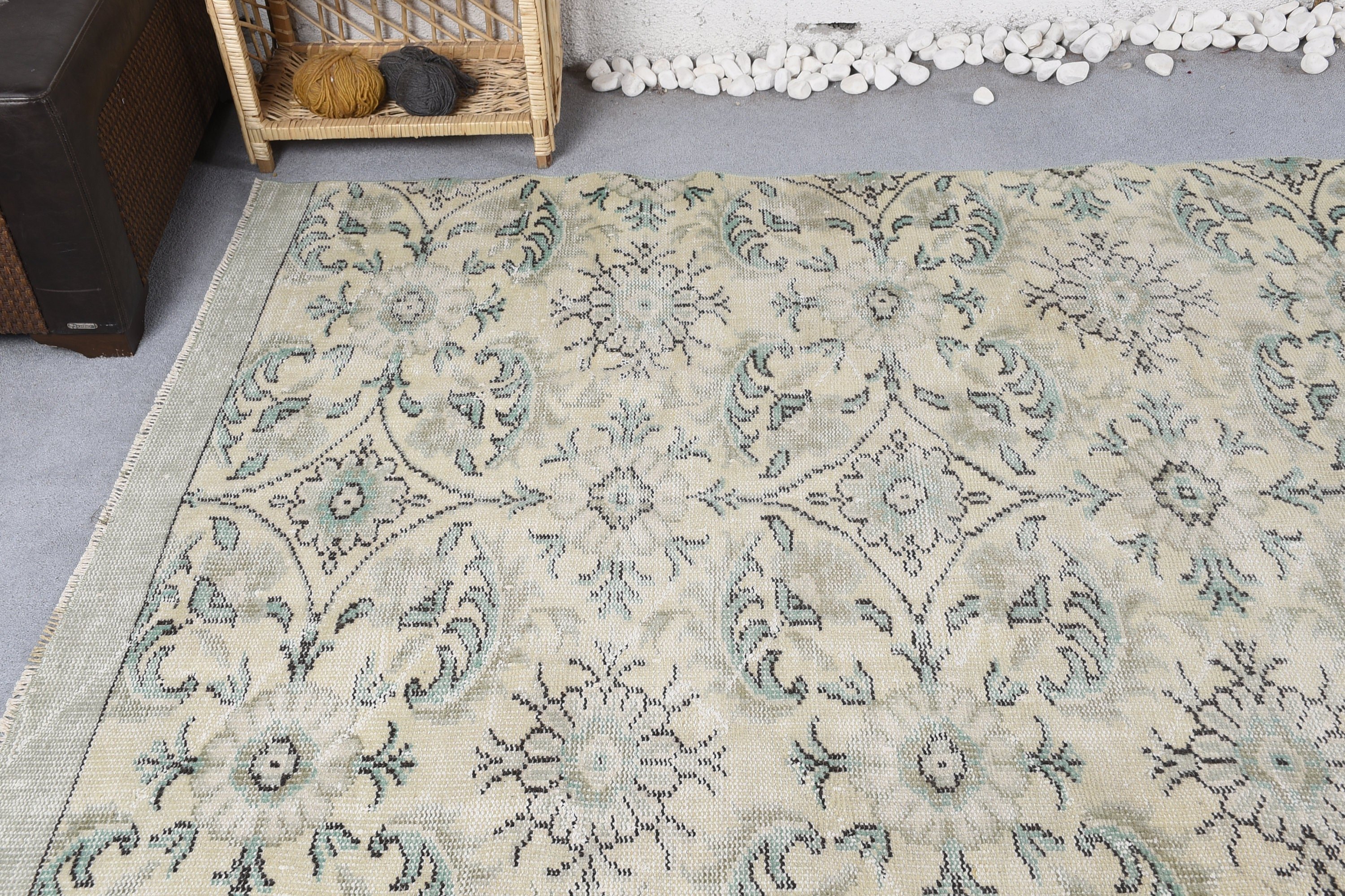 Wool Rug, Dining Room Rug, Vintage Rugs, Turkish Rug, Aesthetic Rug, Bedroom Rugs, Green Oushak Rugs, 4.7x9.6 ft Large Rug, Anatolian Rug