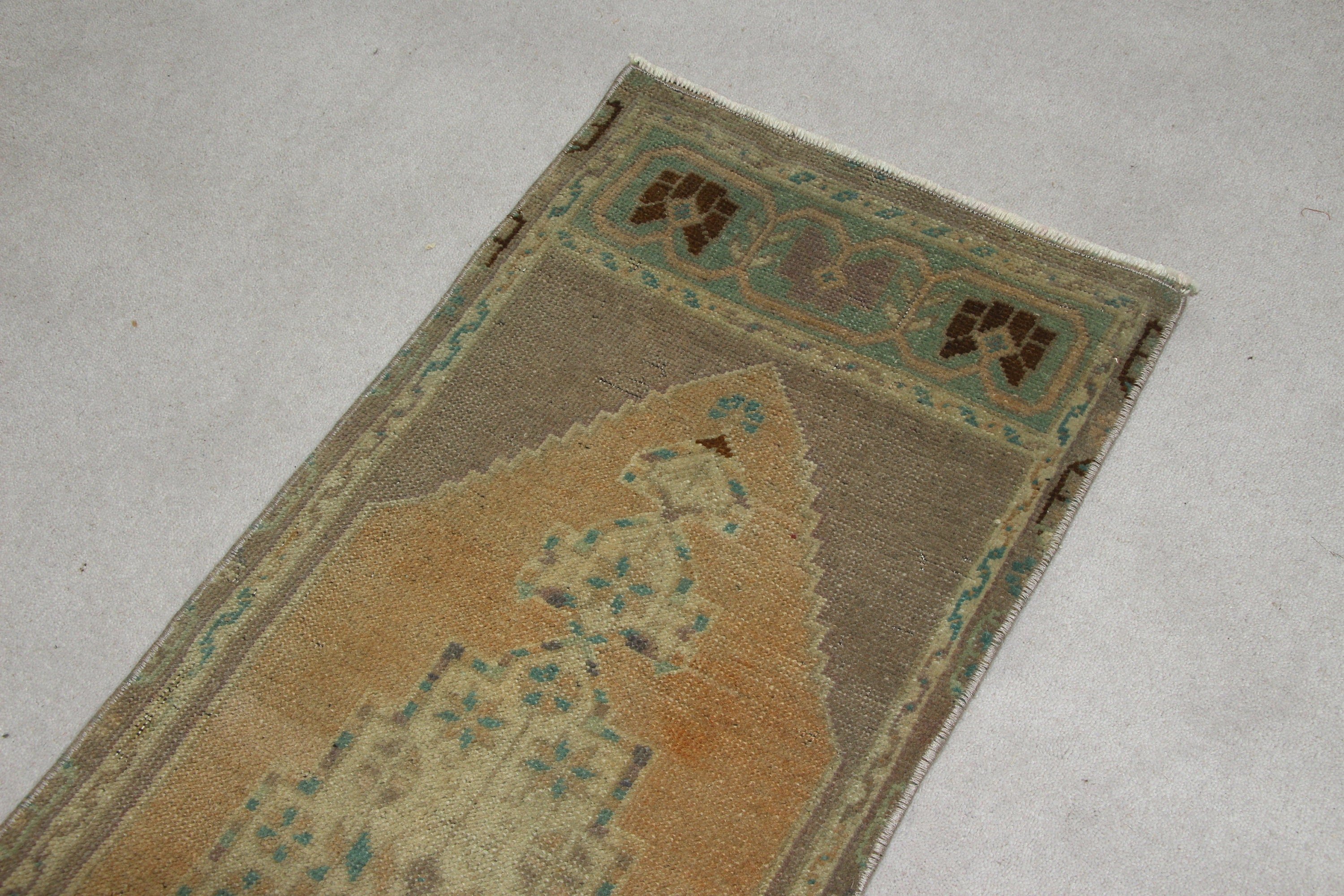 Oushak Rug, Turkish Rug, Anatolian Rug, Vintage Rug, Floor Rugs, 1.4x3.8 ft Small Rug, Brown Moroccan Rugs, Bedroom Rug, Door Mat Rugs