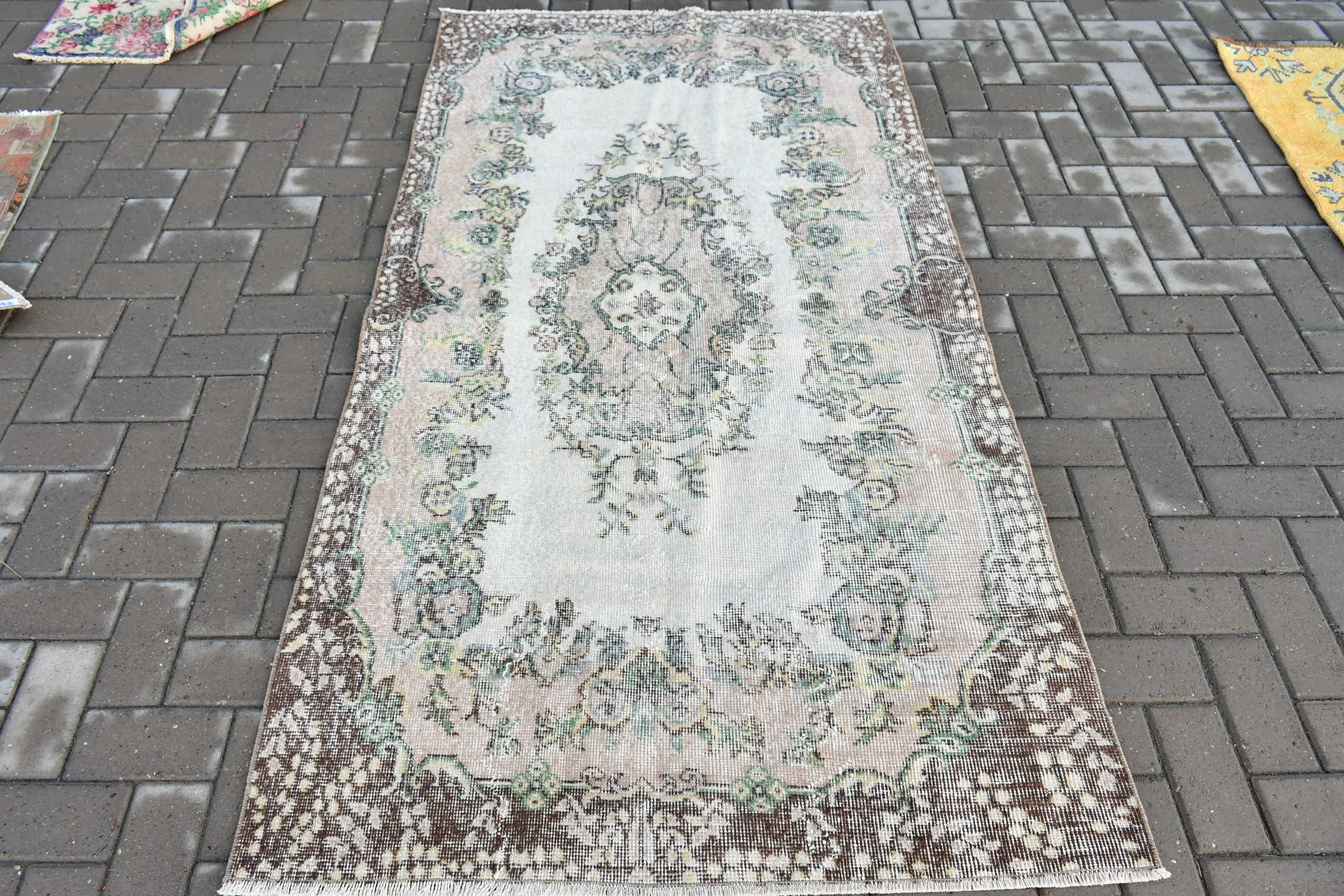 3.7x6.8 ft Area Rug, Floor Rugs, Art Rugs, Vintage Rug, Moroccan Rugs, Turkish Rug, Beige Home Decor Rug, Wool Rug, Dining Room Rugs