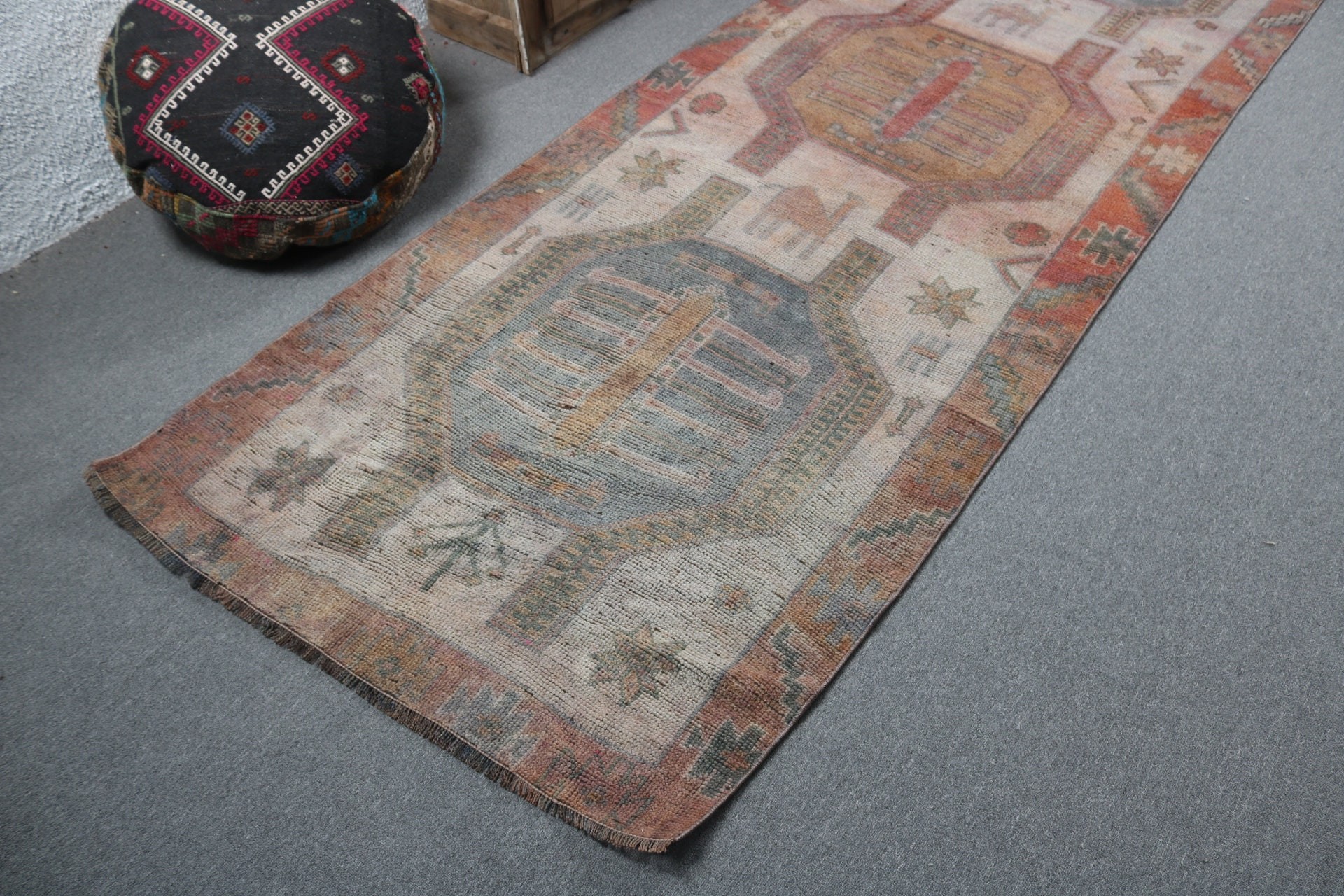 Bej Anadolu Halıları, Anadolu Halıları, 3.8x11.6 ft Runner Halıları, Koridor Halıları, Vintage Halı, Beni Ourain Runner Halısı, Oryantal Halı, Türk Halısı