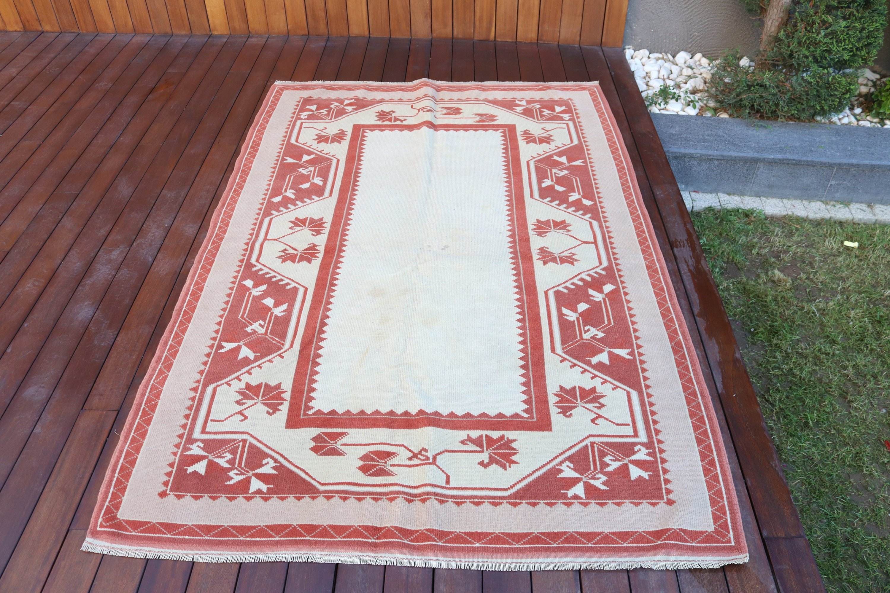 Bej Anadolu Halıları, Boho Bölgesi Halıları, 4,4x6,7 ft Alan Halısı, Açıklama Halısı, Türk Halısı, Vintage Halı, Oushak Bölge Kilimi