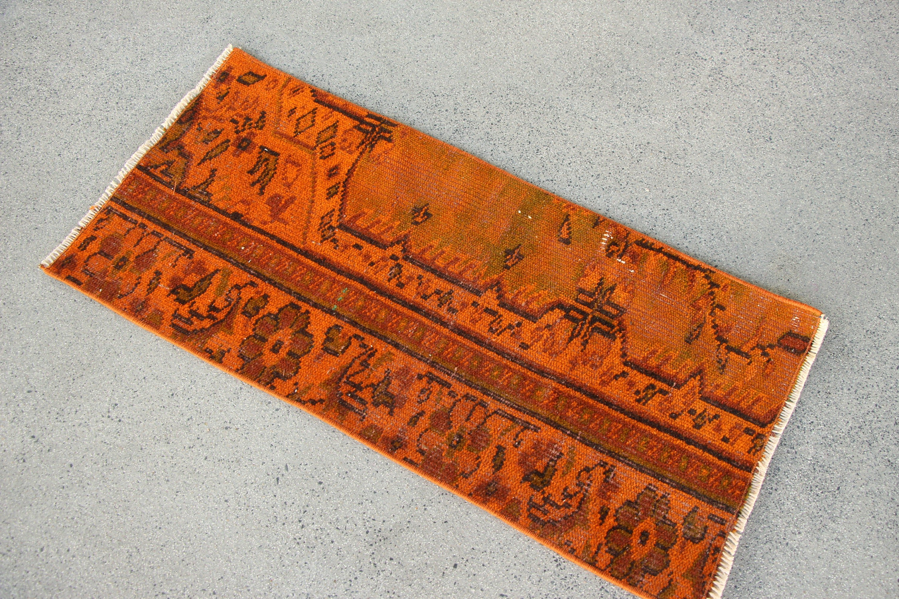1.5x3.2 ft Small Rugs, Turkish Rug, Oriental Rugs, Car Mat Rugs, Vintage Rugs, Rugs for Entry, Orange Wool Rug, Kitchen Rugs, Bath Rugs