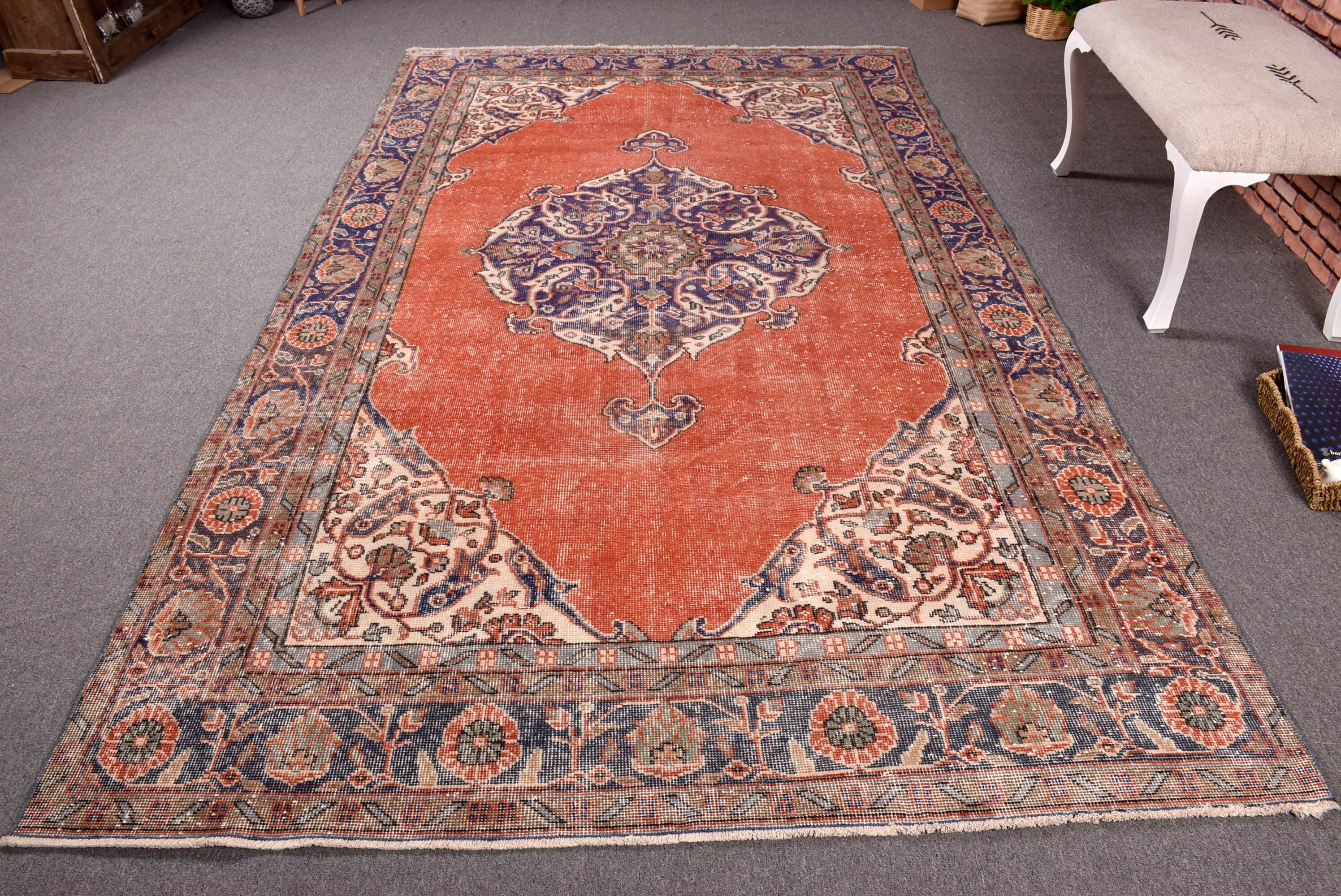 Büyük Oushak Halı, 5.8x9.9 ft Büyük Halı, Kırmızı Nötr Halılar, Oturma Odası Halıları, Düz Dokuma Halı, Vintage Halılar, Nötr Halılar, Türk Halısı