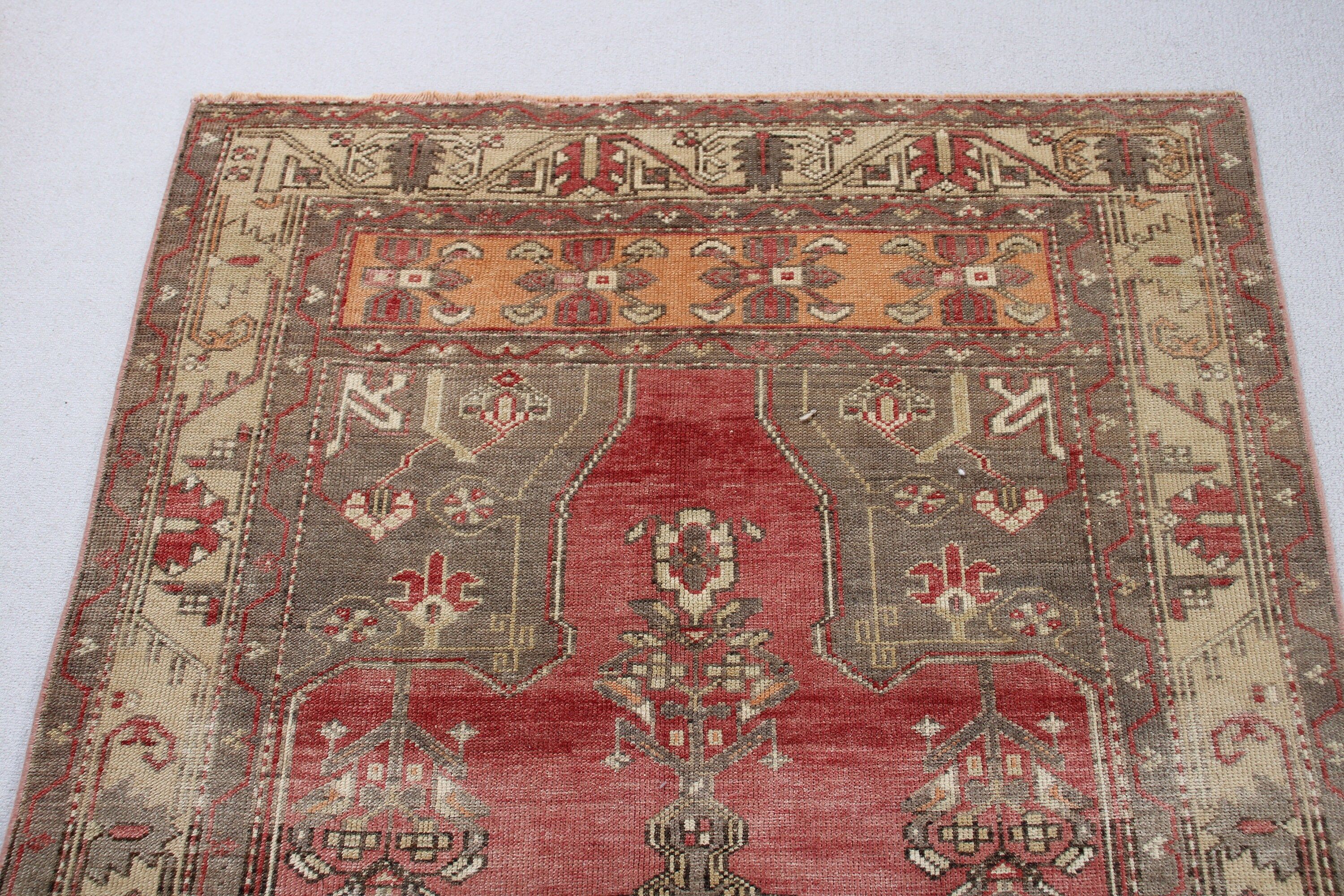 Oushak Bölge Halısı, 4.2x8.2 ft Alan Halısı, Çocuk Halısı, Kırmızı Oryantal Halı, El Dokuma Halılar, Vintage Halılar, Soğuk Halı, Türk Halısı, Yatak Odası Halıları