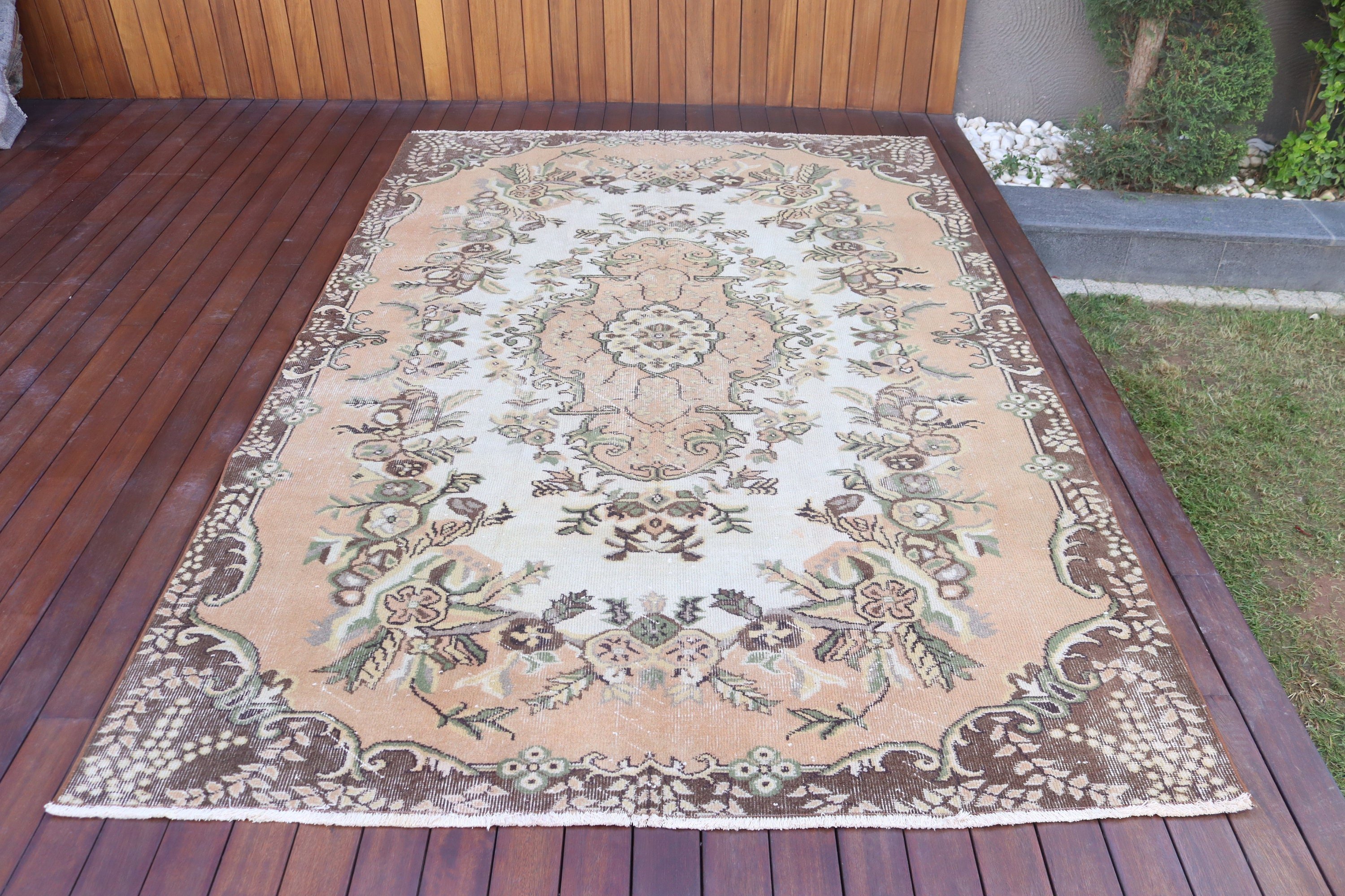 Vintage Halılar, Büyük Vintage Halılar, Büyük Boho Halıları, Türk Halısı, Yatak Odası Halıları, 5.6x8.6 ft Büyük Halı, Bej Oushak Halıları, Boho Halısı