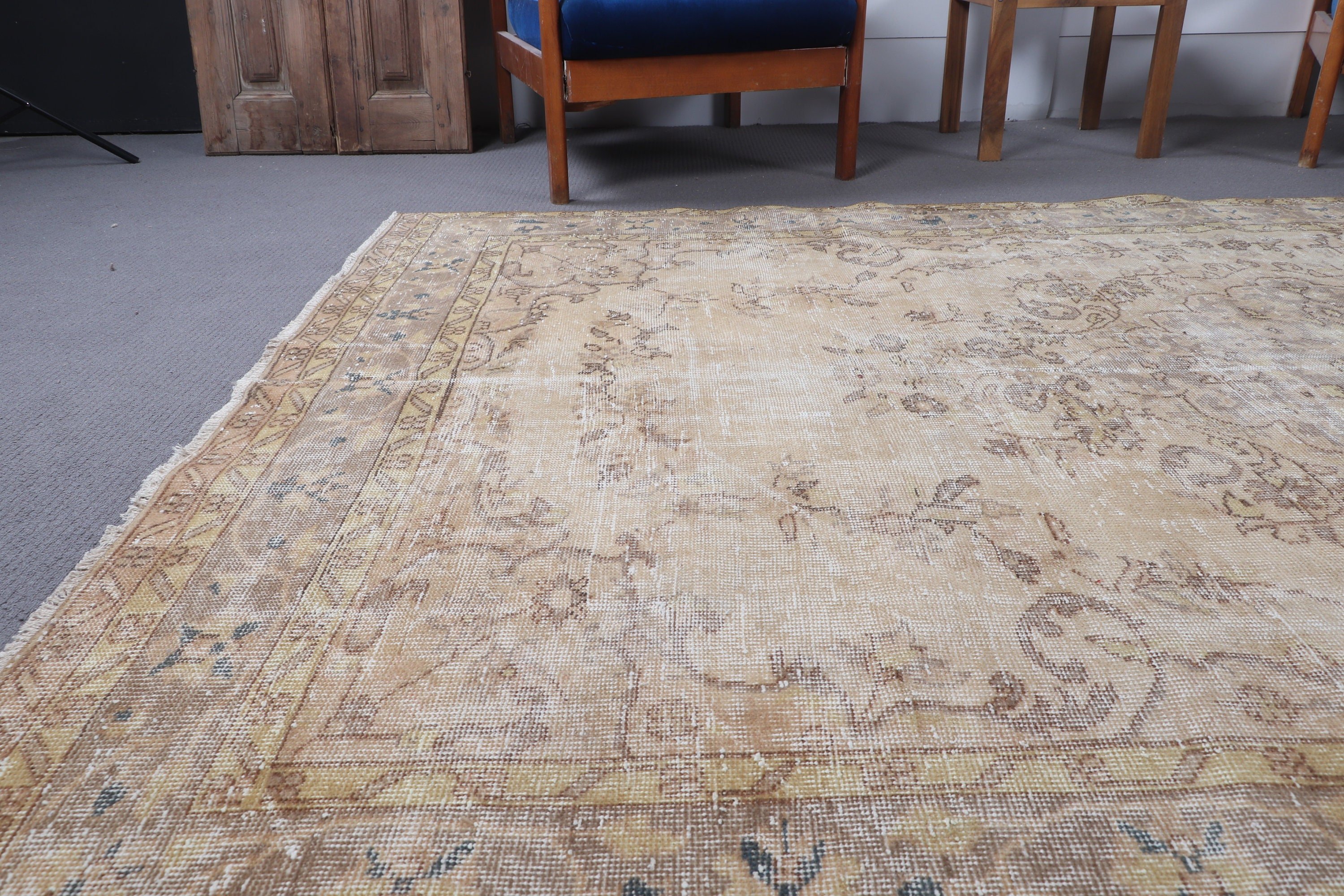 Neutral Rugs, Yellow Kitchen Rug, Large Oushak Rugs, Vintage Rug, Turkish Rugs, Anatolian Rugs, 5.9x9.5 ft Large Rug, Living Room Rug