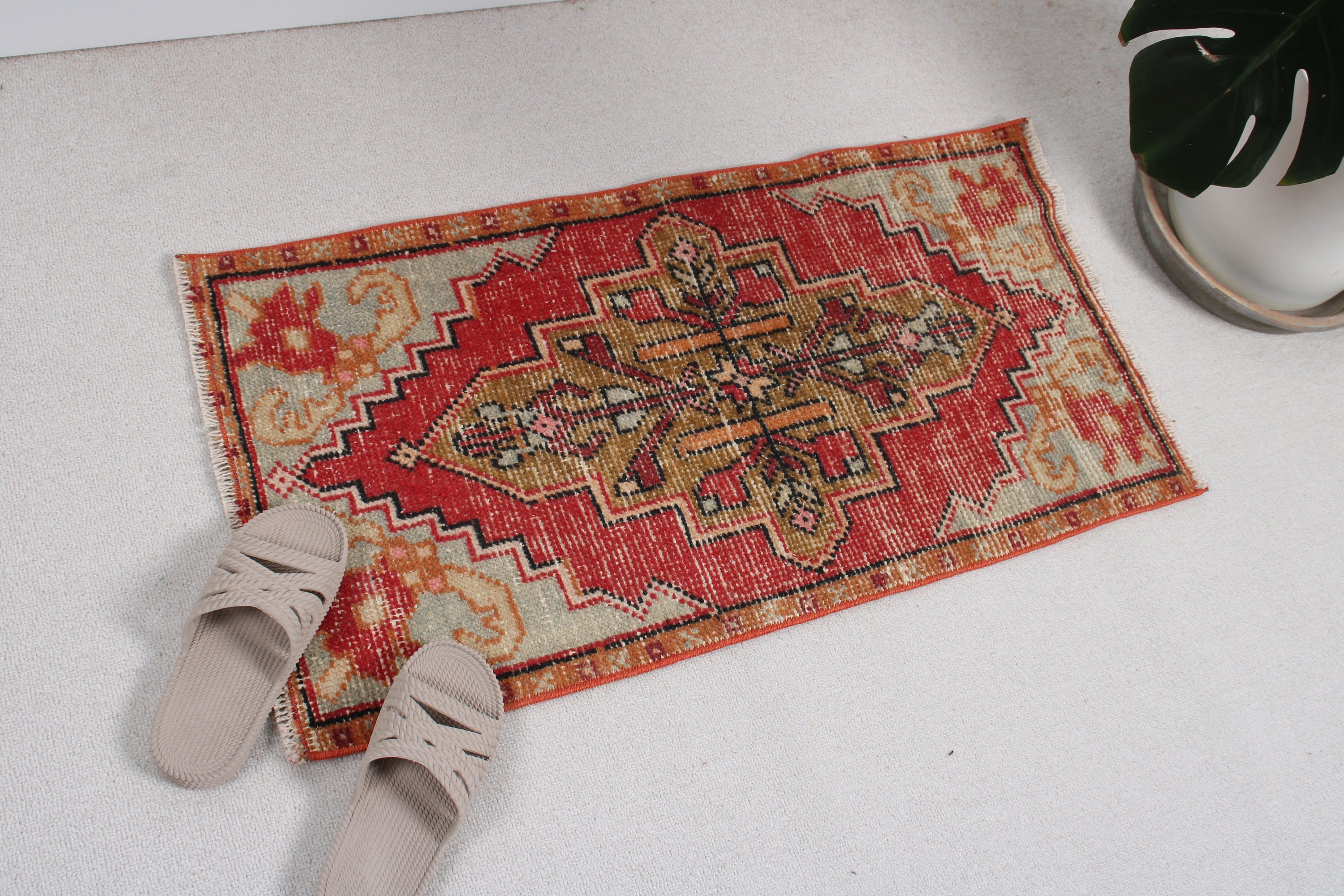 Boho Halı, 1.6x3 ft Küçük Halılar, Türk Halıları, Yün Halılar, Küçük Boho Halı, Küçük Vintage Halılar, Ofis Halıları, Kırmızı Geometrik Halılar, Vintage Halılar