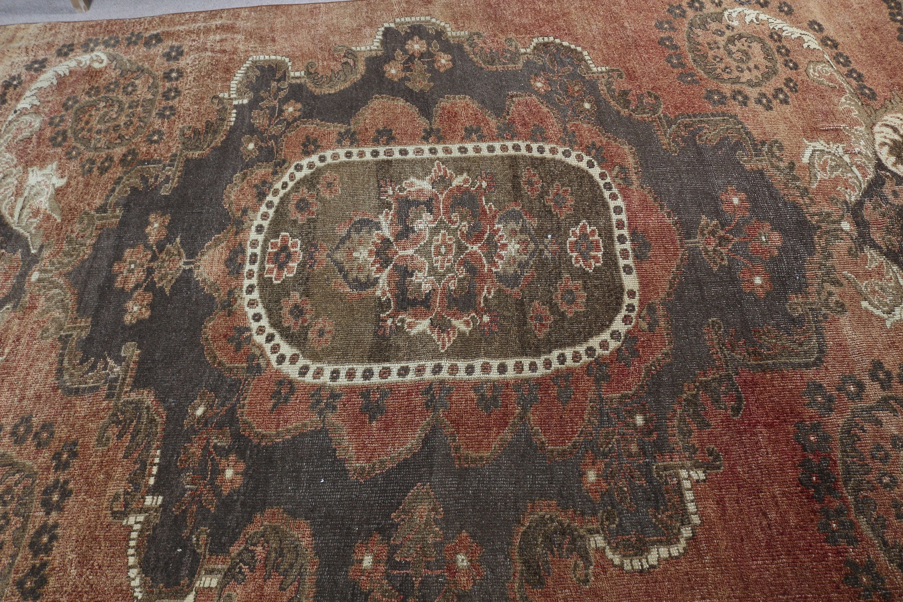 Kahverengi Oushak Halıları, Salon Halıları, 6.5x11.4 ft Büyük Boy Halı, Vintage Halı, Yemek Odası Halıları, Yer Halısı, Retro Halı, Türk Halıları, Fas Halıları