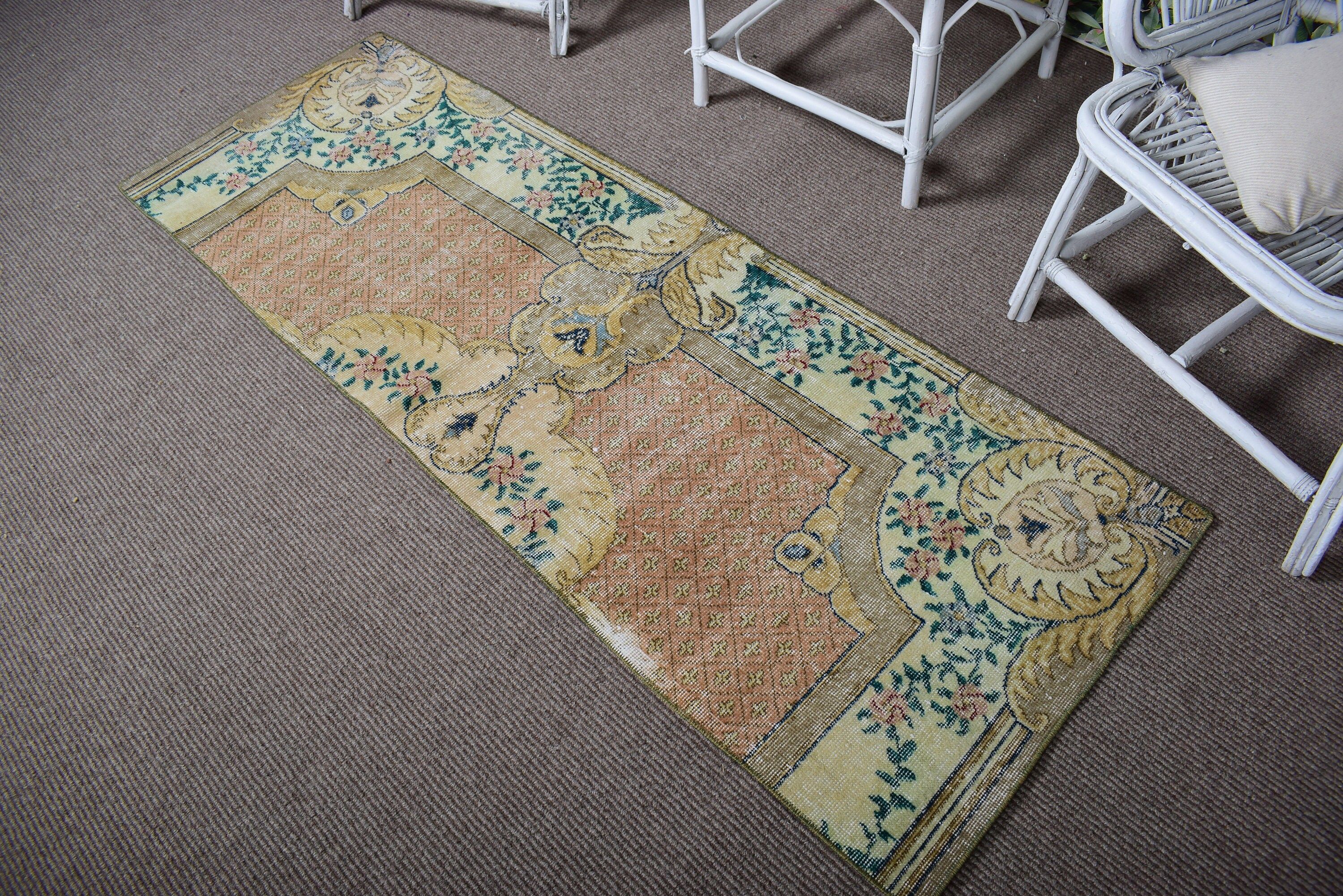 Vintage Rugs, Antique Rug, Bedroom Rug, Modern Rug, Green Bedroom Rugs, Stair Rug, Turkish Rug, Long Runner Rugs, 2.1x6.2 ft Runner Rug