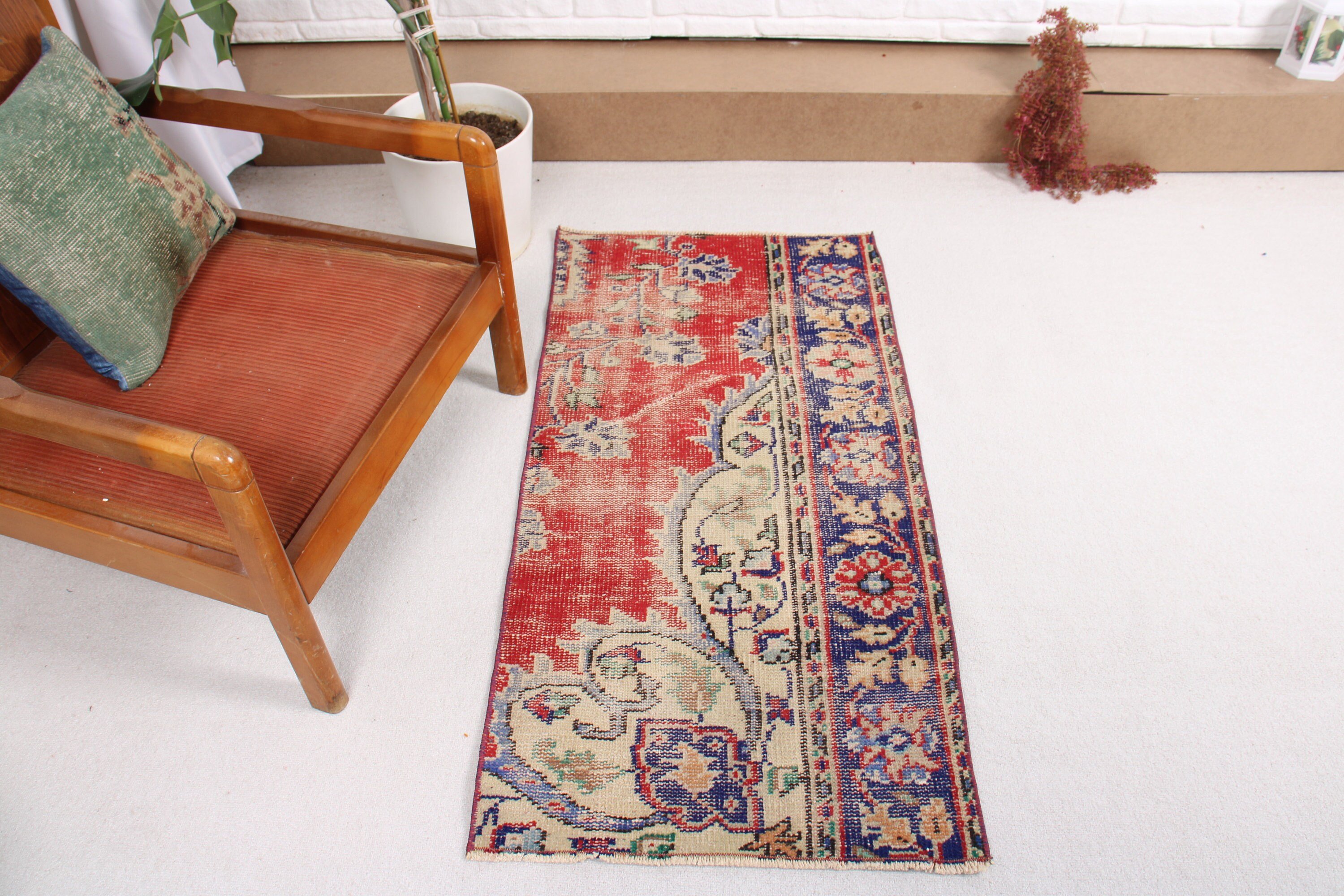 Bathroom Rug, 2.1x4.1 ft Small Rugs, Red Boho Rug, Geometric Rug, Turkish Rugs, Small Boho Rug, Vintage Rugs, Organic Rugs