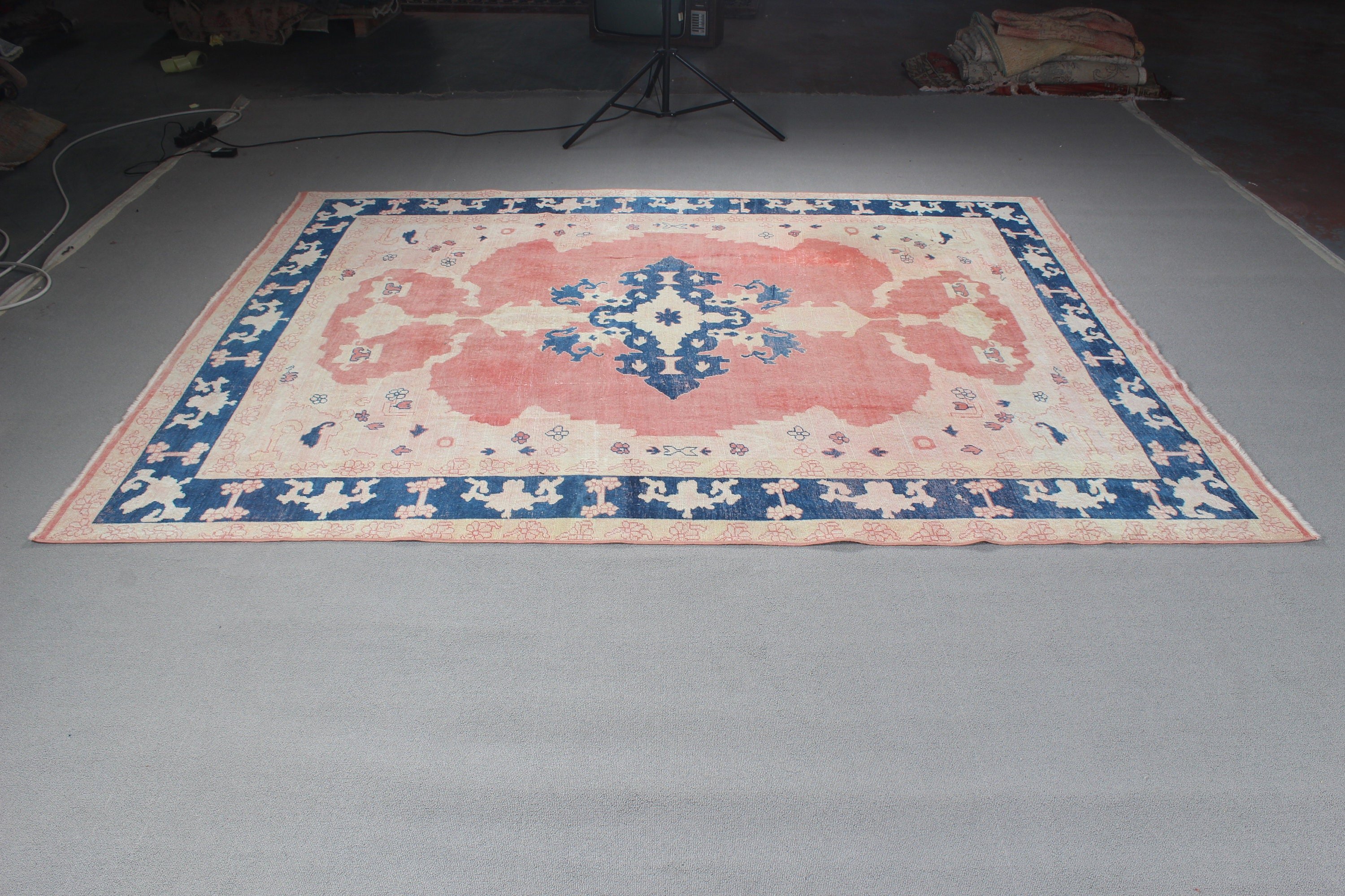 Yemek Odası Halısı, Düz Dokuma Halılar, Vintage Halılar, Büyük Boho Halılar, Pembe Düz Dokuma Halı, 6.7x8.5 ft Büyük Halılar, Türk Halısı