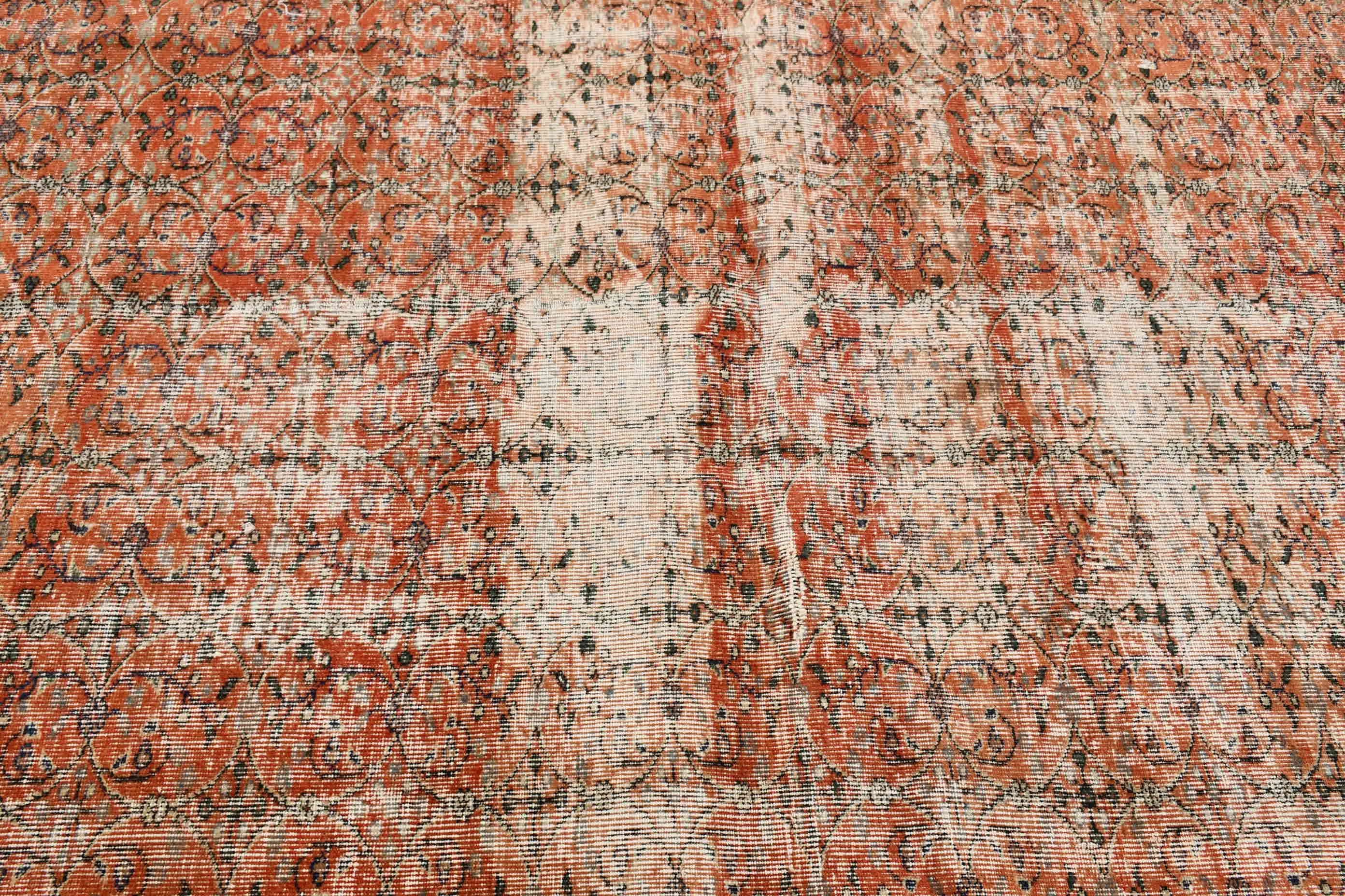 Red Oriental Rug, 5.8x8.8 ft Large Rug, Turkish Rugs, Oushak Rugs, Rugs for Salon, Salon Rug, Living Room Rug, Vintage Rugs