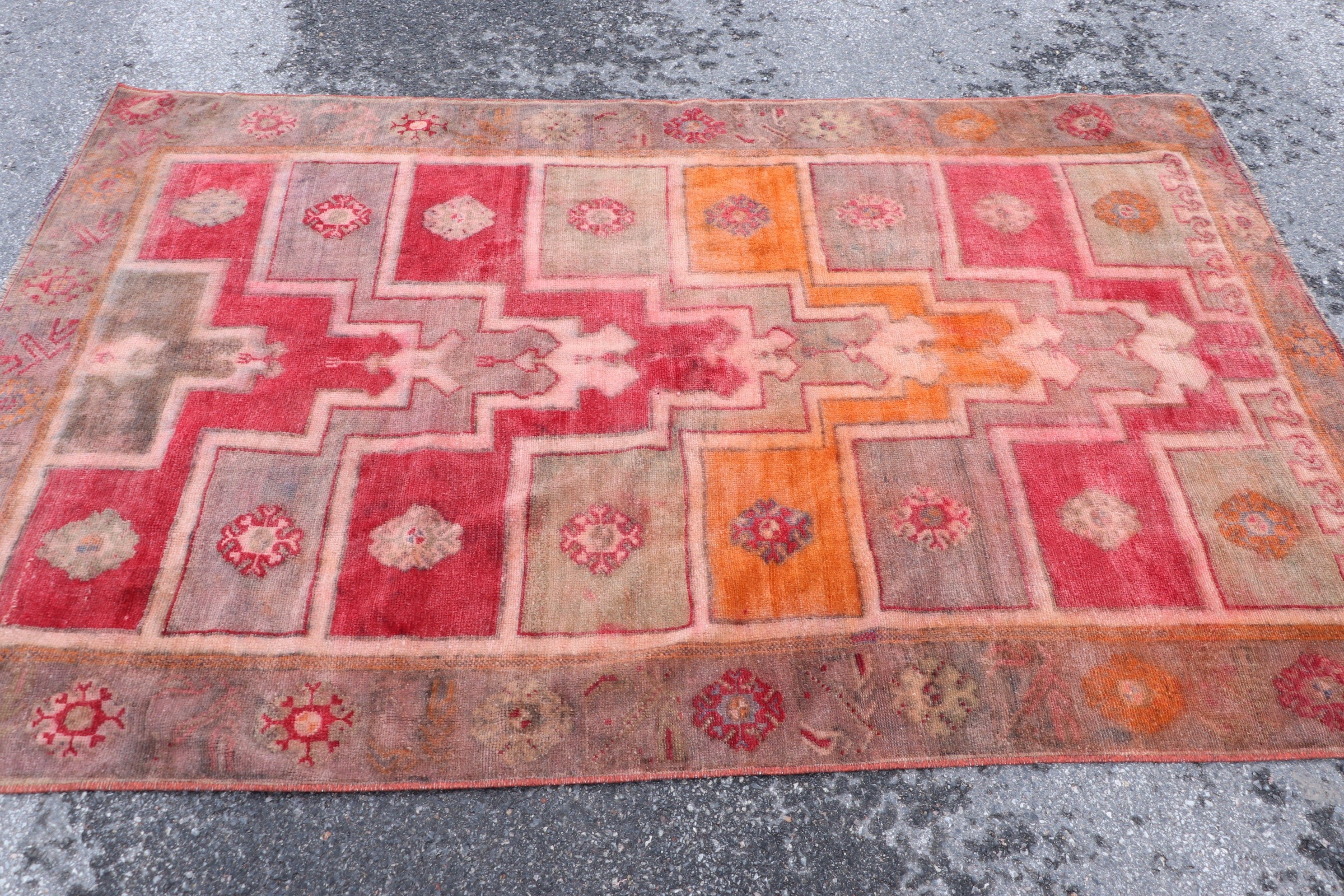 Oriental Rug, Vintage Rugs, 4.4x7 ft Area Rug, Floor Rug, Rugs for Living Room, Bedroom Rug, Turkish Rugs, Red Antique Rugs