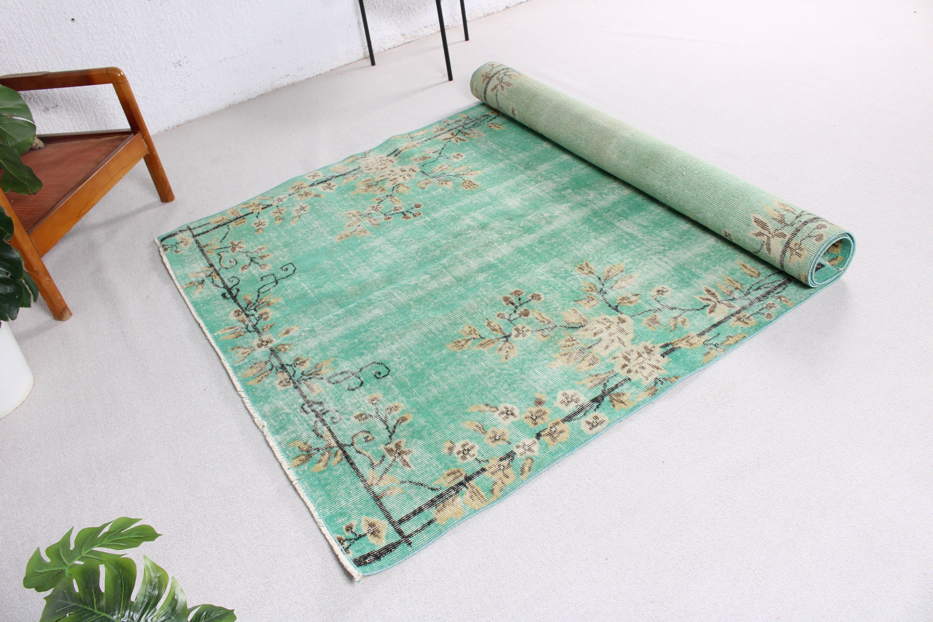 Dining Room Rug, Turkish Rugs, Modern Rug, Luxury Rug, Rugs for Large Oushak, Green Wool Rug, Vintage Rugs, 5x9 ft Large Rugs, Salon Rugs