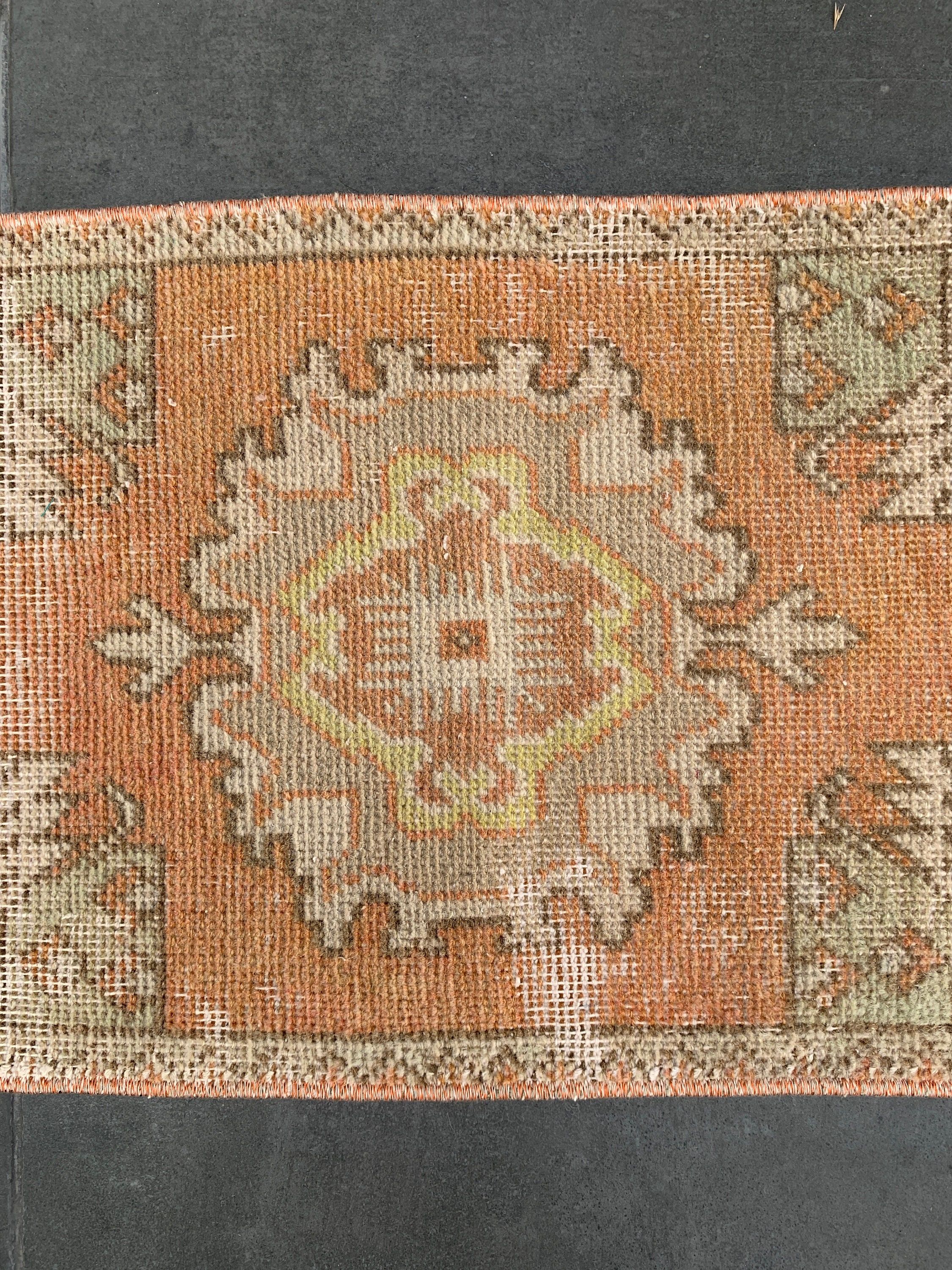 Wall Hanging Rugs, Bath Rug, 1.4x2.7 ft Small Rugs, Vintage Rugs, Tribal Rug, Turkish Rugs, Orange Floor Rug, Moroccan Rug, Kitchen Rug