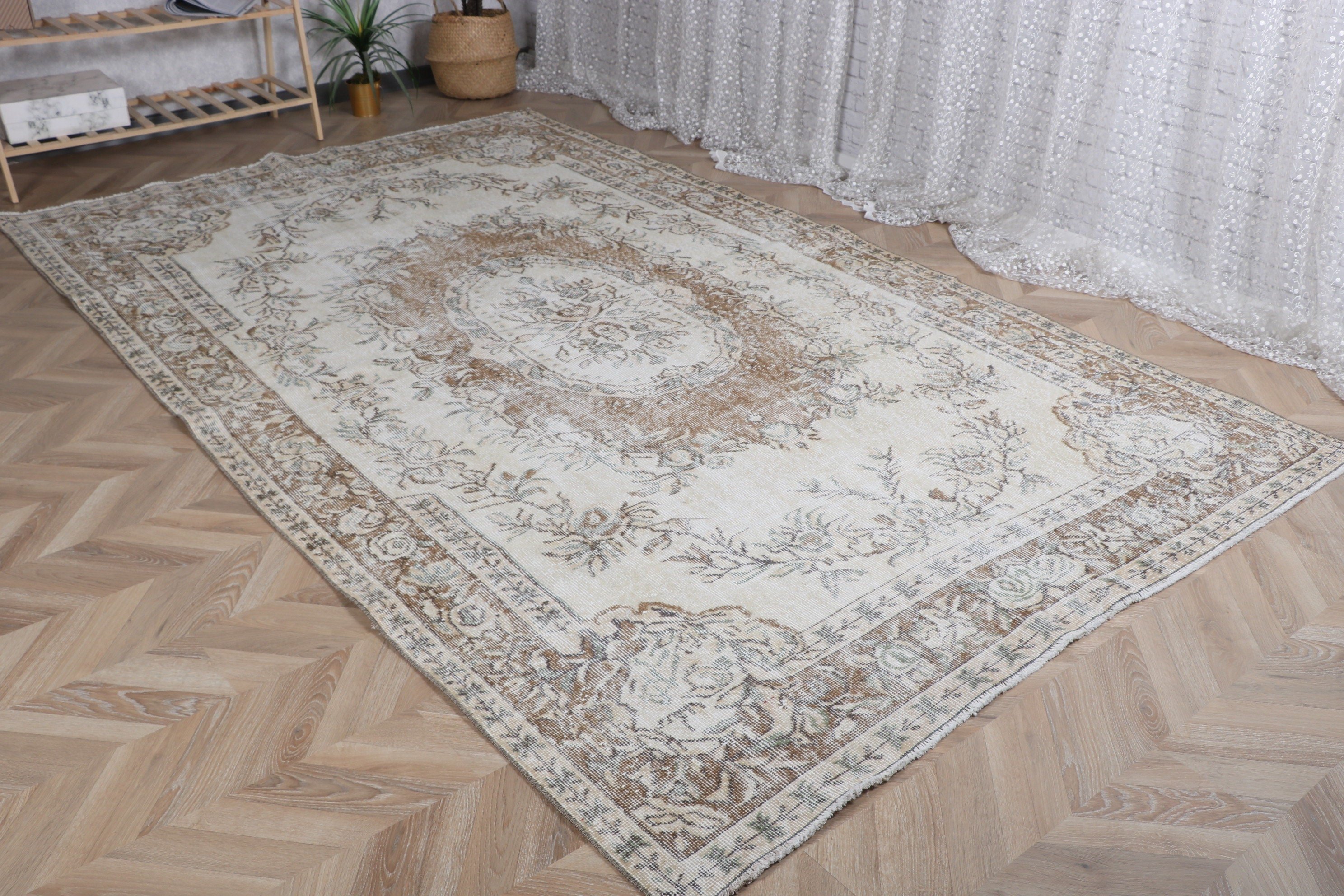 6.1x10.3 ft Large Rugs, White Floor Rug, Vintage Rug, Oriental Rugs, Luxury Rug, Salon Rugs, Home Decor Rug, Turkish Rugs, Living Room Rug