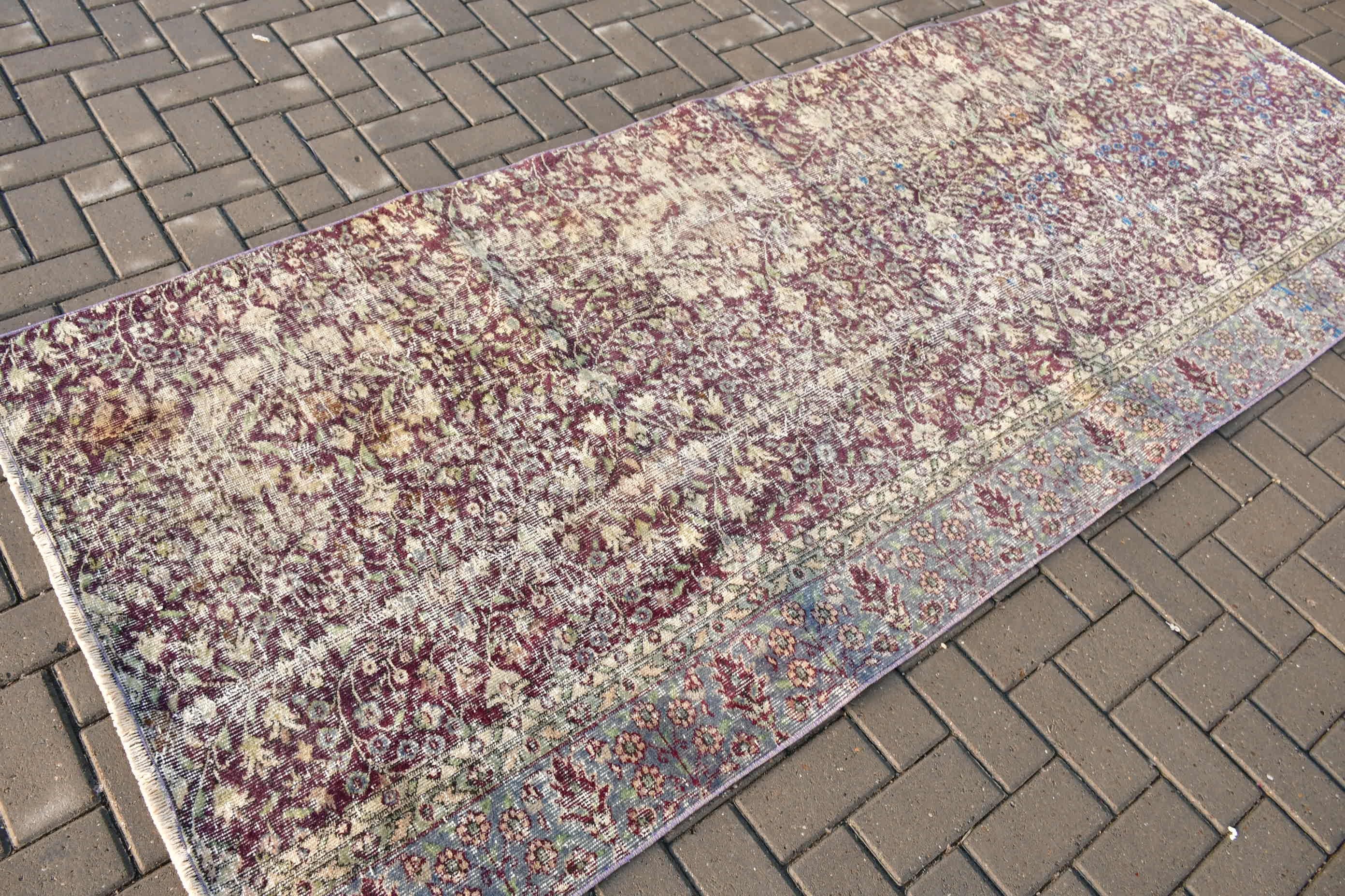 Corridor Rug, Vintage Rug, Rugs for Hallway, Turkish Rugs, Bedroom Rug, Oriental Rug, 3.8x9.9 ft Runner Rug, Purple Home Decor Rugs