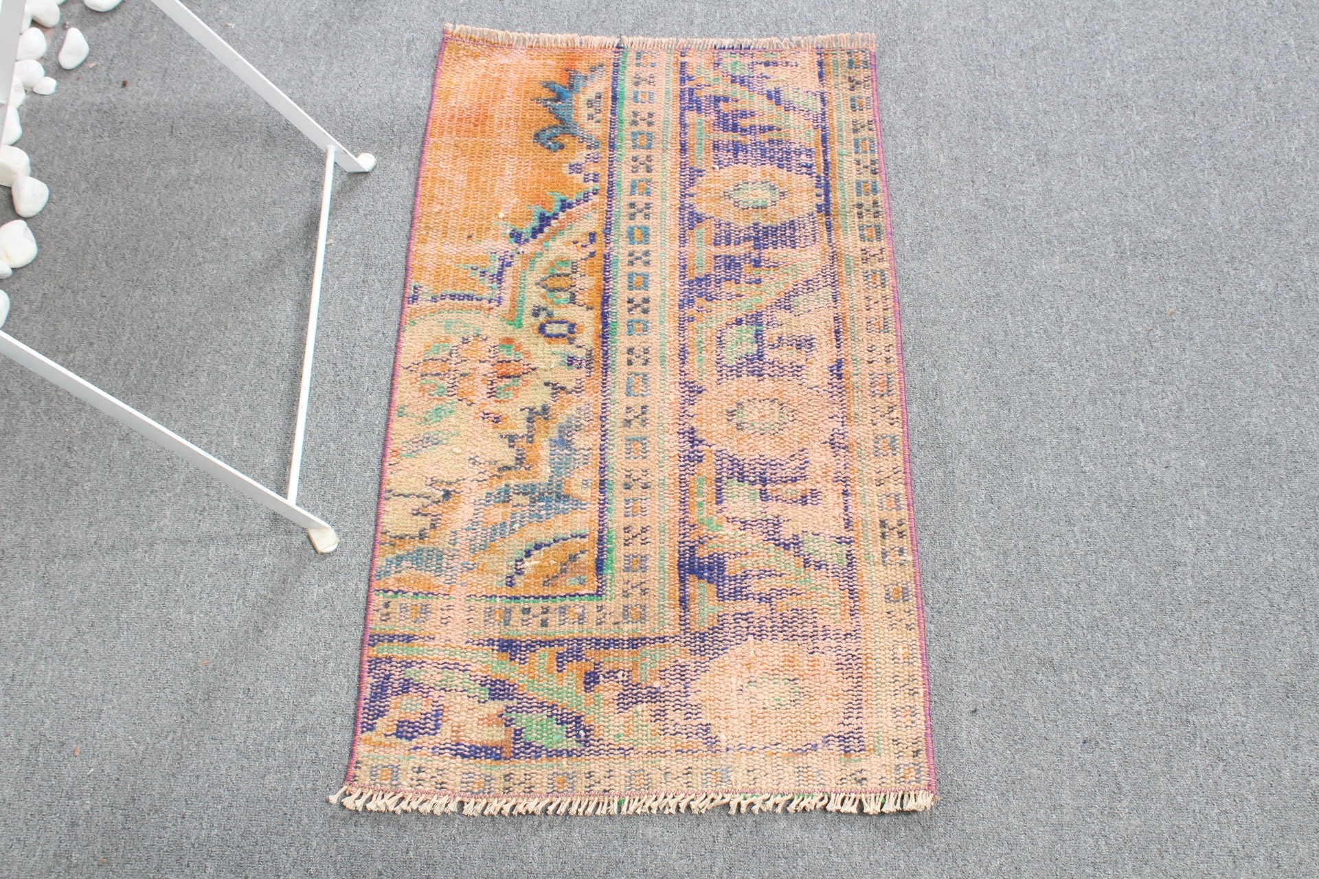 Türk Halısı, Turuncu Yün Halı, Vintage Halı, Kapı Paspas Halıları, Yatak Odası Halısı, 1.7x2.9 ft Küçük Halı, Giriş Halısı, Yün Halı, Kapı Paspas Halıları