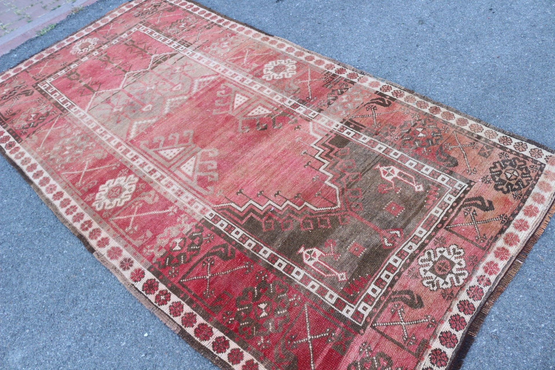 Turkish Rug, Red Cool Rugs, Anatolian Rug, Vintage Rugs, Oushak Rug, Rugs for Living Room, Indoor Rug, Bedroom Rug, 4.5x8.5 ft Area Rugs