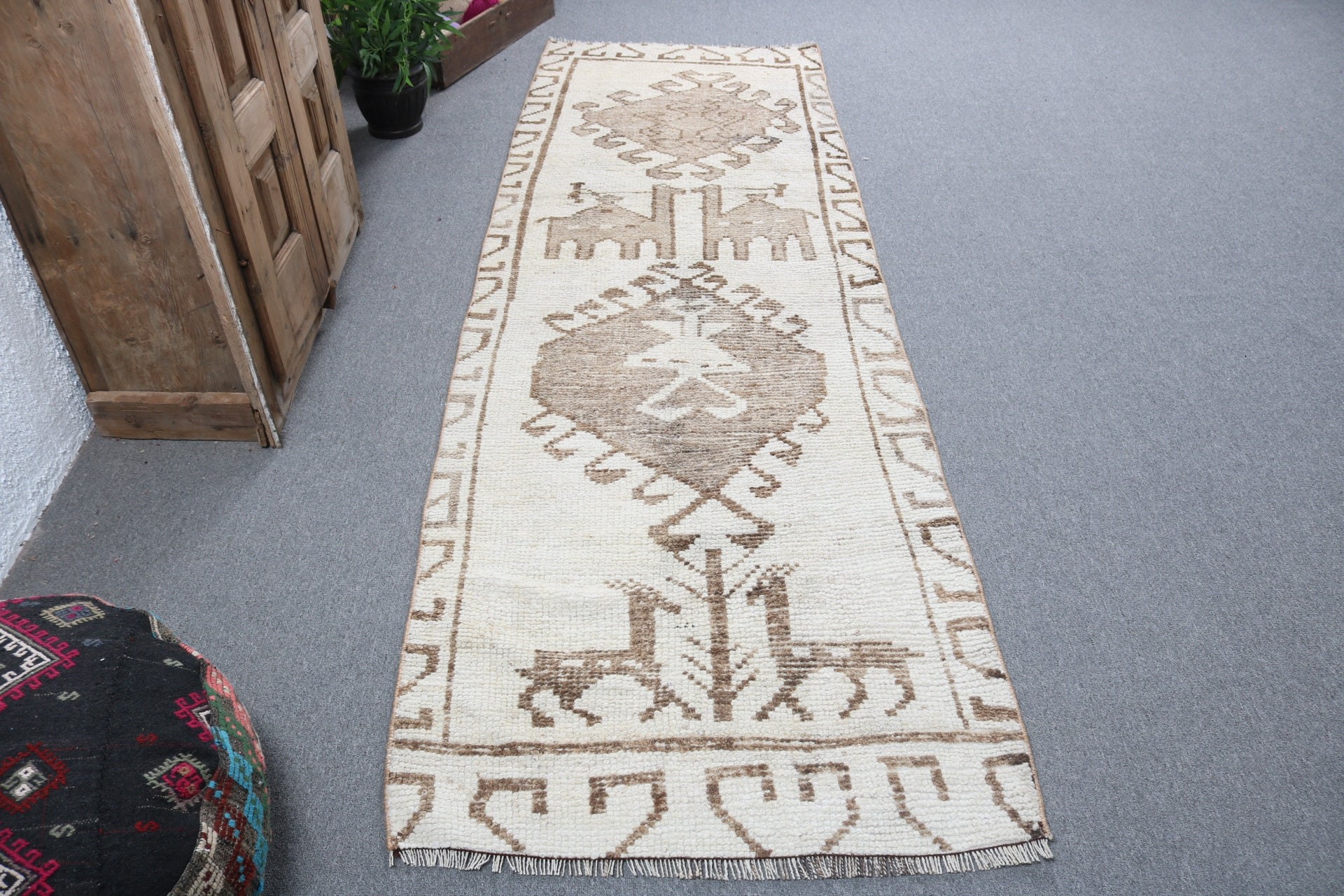 3x9.3 ft Runner Rug, Bedroom Rug, Beige Luxury Rugs, Hallway Rugs, Turkish Rugs, Stair Rug, Rugs for Kitchen, Handwoven Rugs, Vintage Rugs