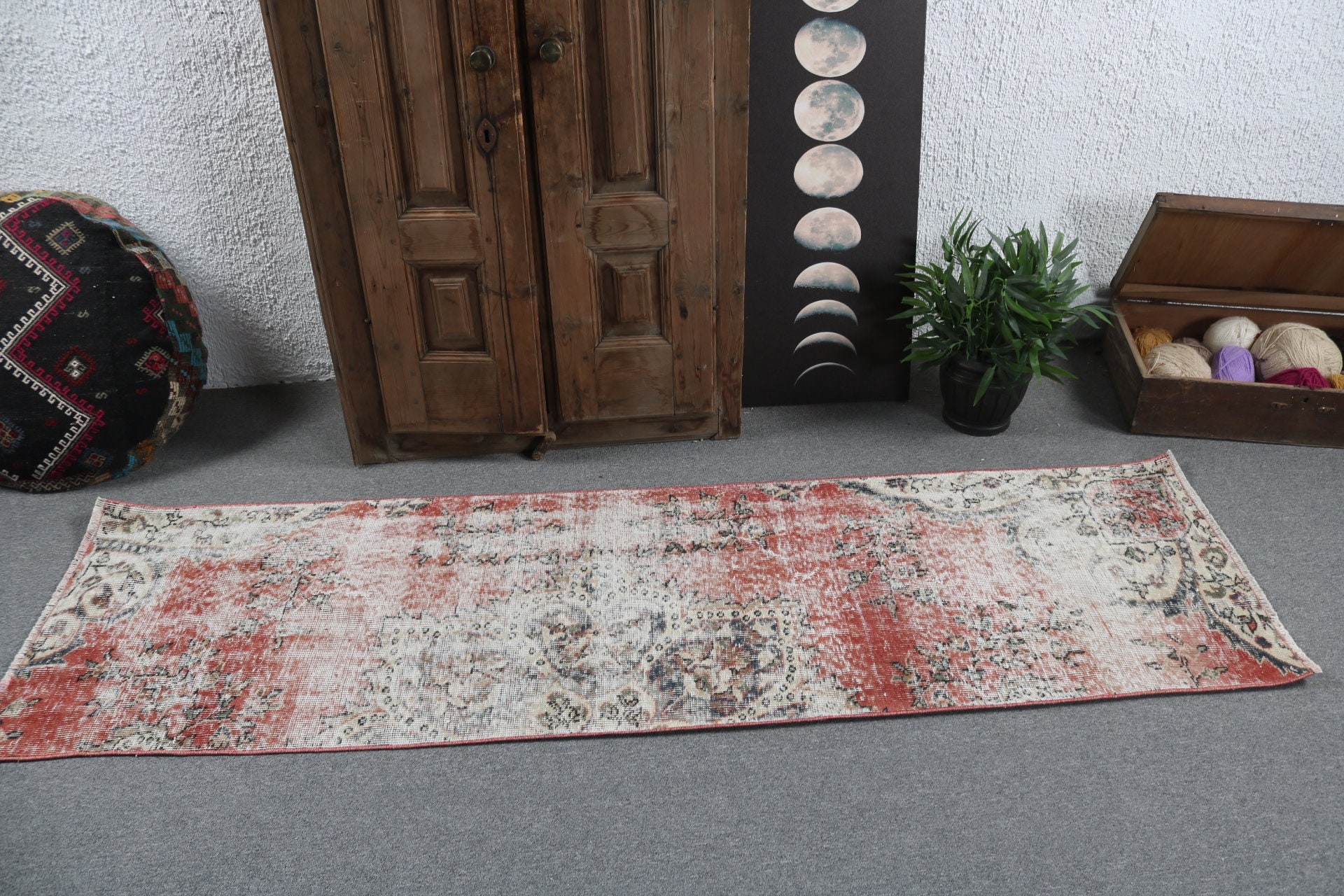 Fas Halıları, Beni Ourain Koşucu Halısı, Vintage Halı, El Dokuma Halısı, Oryantal Halılar, Kırmızı 2.2x7.5 ft Runner Halıları, Türk Halıları