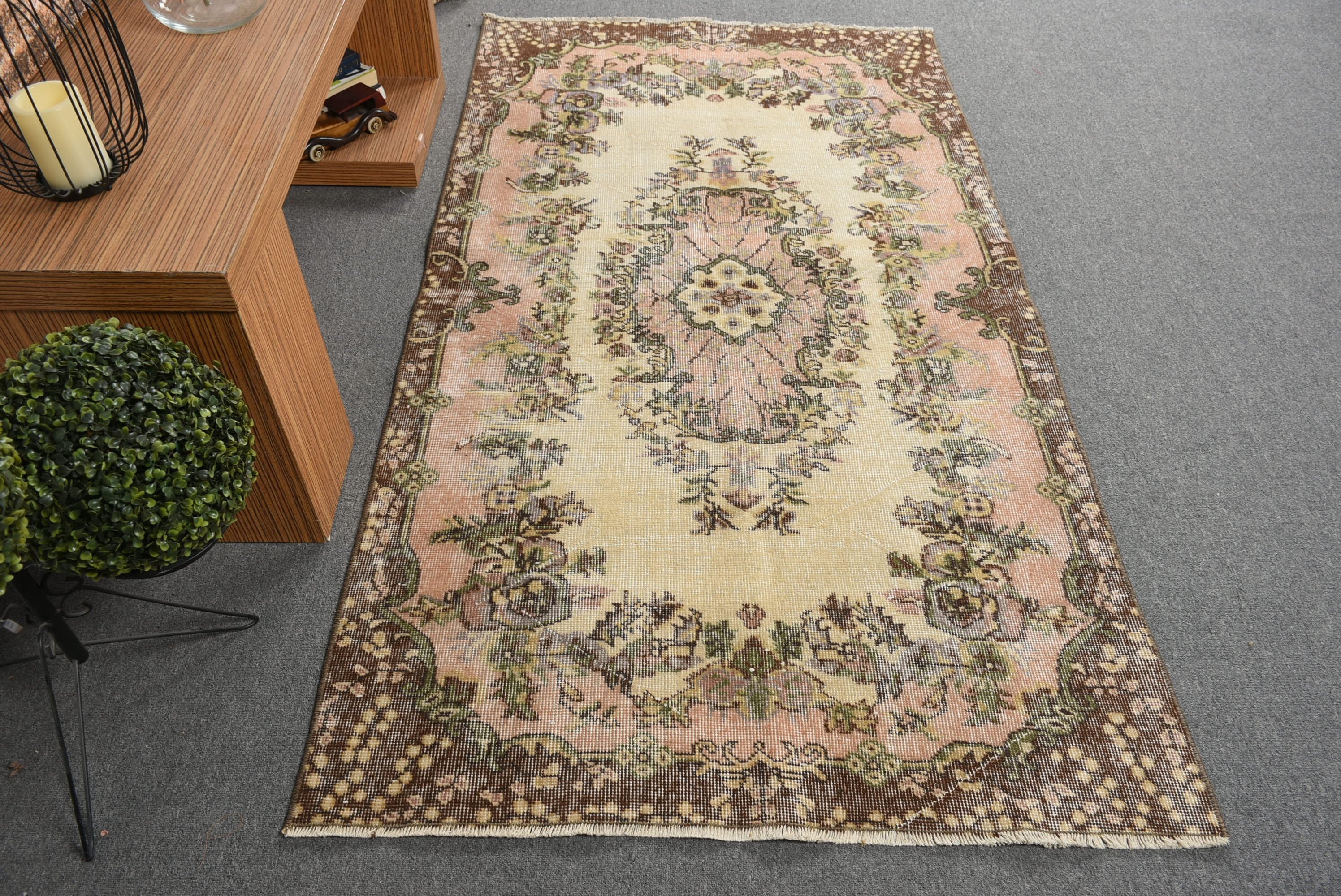 3.7x6.7 ft Area Rug, Beige Wool Rug, Turkish Rugs, Floor Rug, Bedroom Rugs, Living Room Rugs, Wool Rugs, Rugs for Bedroom, Vintage Rug