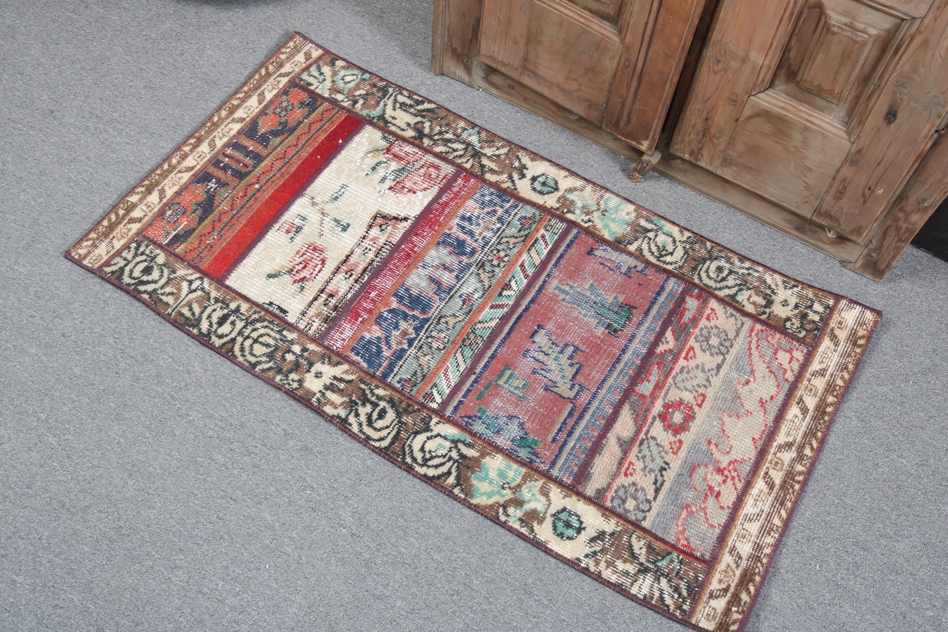 Kahverengi Mutfak Halıları, Fas Halısı, Vintage Halılar, 1.9x3.7 ft Küçük Halı, Duvara Asılı Halı, Geometrik Halı, Küçük Alan Halısı, Türk Halıları