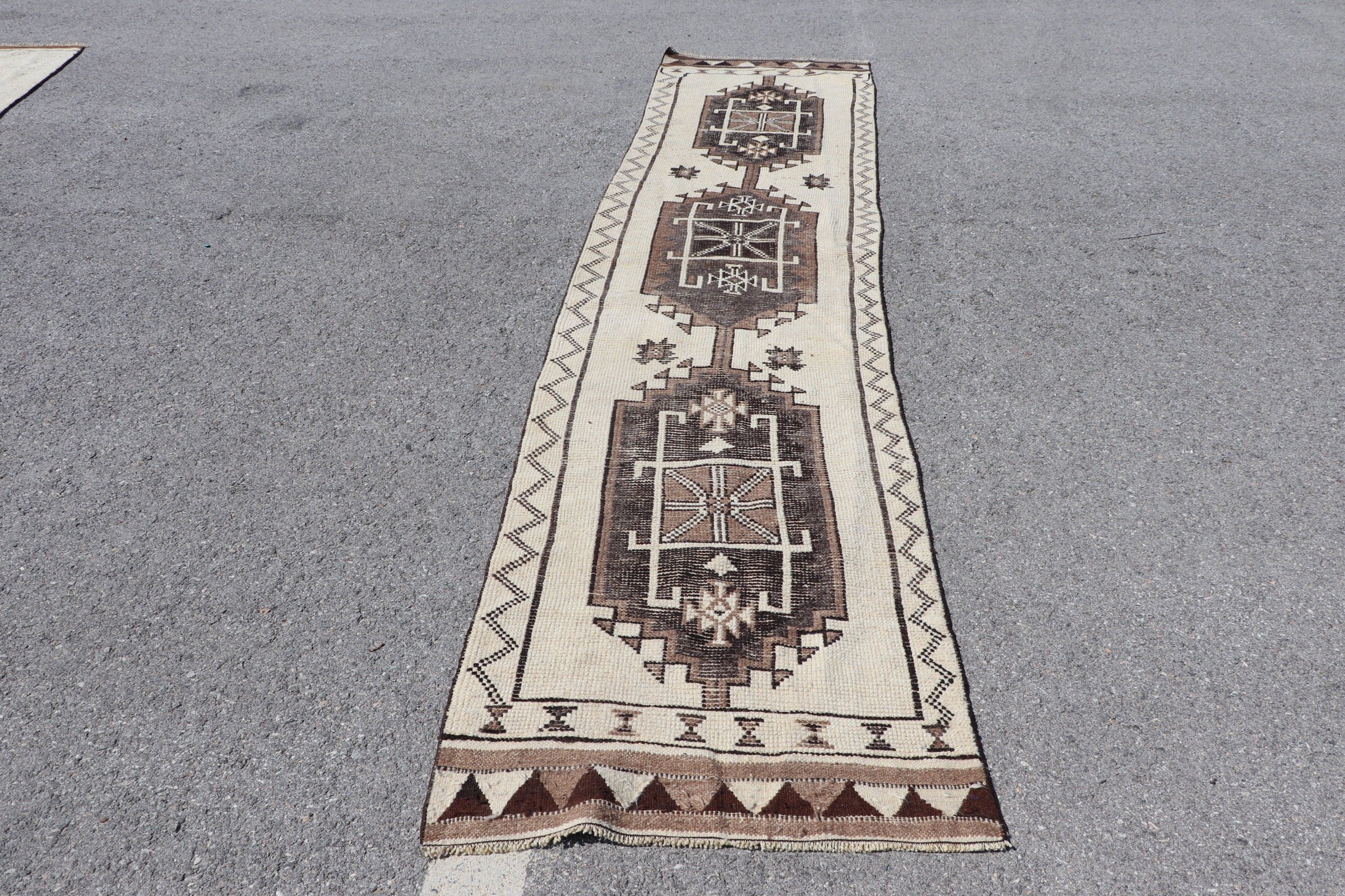 Oriental Rug, Turkish Rug, 2.8x12.9 ft Runner Rug, Vintage Rugs, Handmade Rugs, Antique Rugs, Corridor Rug, Beige Antique Rug, Hallway Rugs
