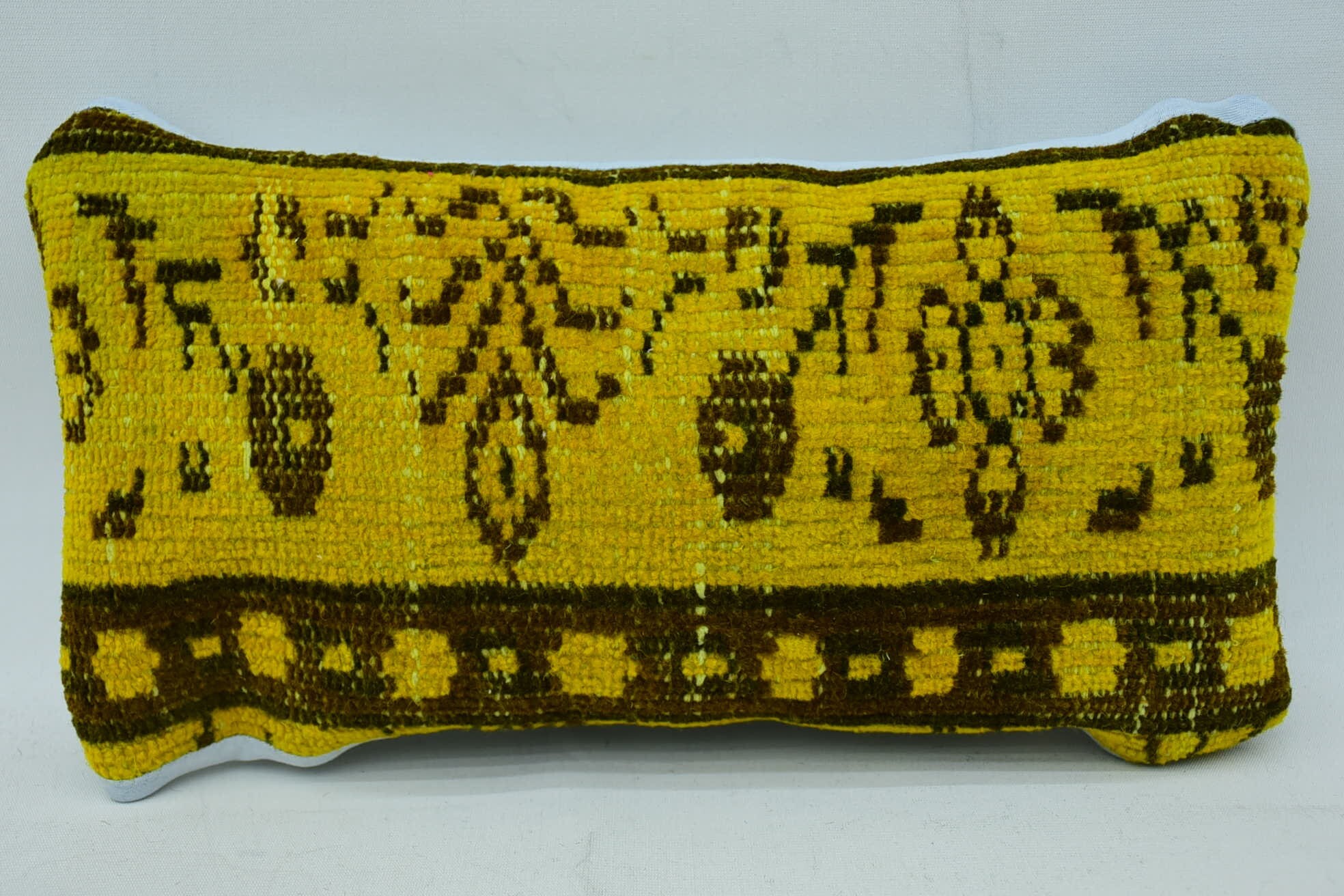 Couch Cushion Case, Home Decor Pillow, Handmade Pillow Case, Ethnical Kilim Rug Pillow, Pillow for Sofa, 8"x16" Yellow Cushion Cover