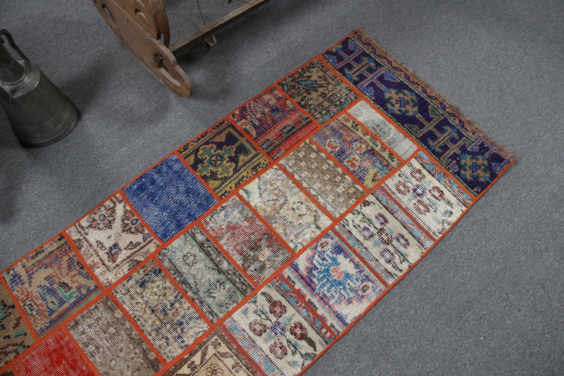 Koridor Halıları, Koridor Halıları, El Yapımı Halılar, Oushak Halı, Turuncu Oushak Halı, Vintage Halı, 2.3x6.2 ft Runner Halıları, Türk Halıları, Yün Halı