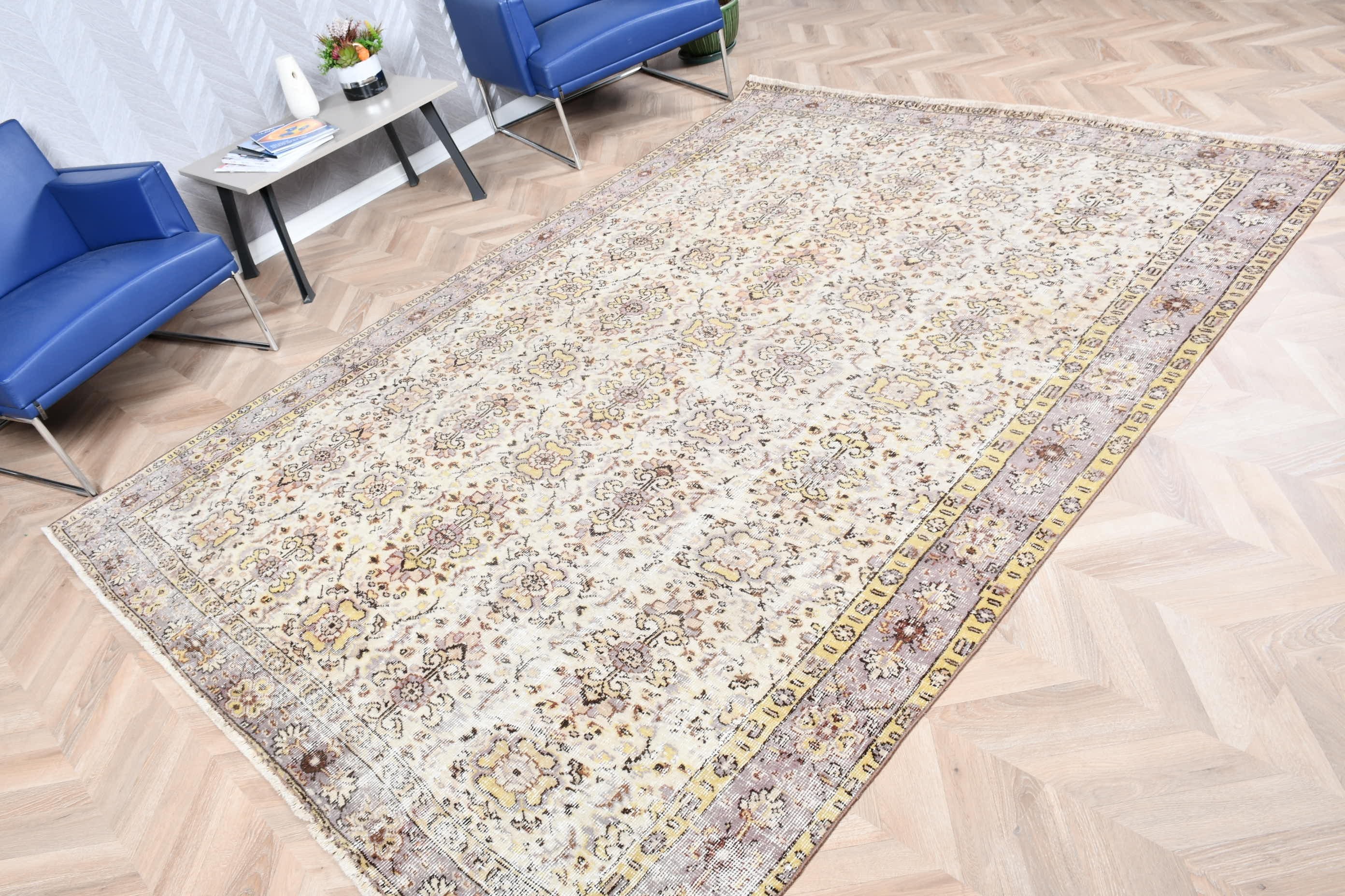 Beige Kitchen Rugs, Art Rug, Vintage Rug, Bedroom Rug, Living Room Rug, Turkish Rug, 6.6x8.8 ft Large Rug, Dining Room Rugs