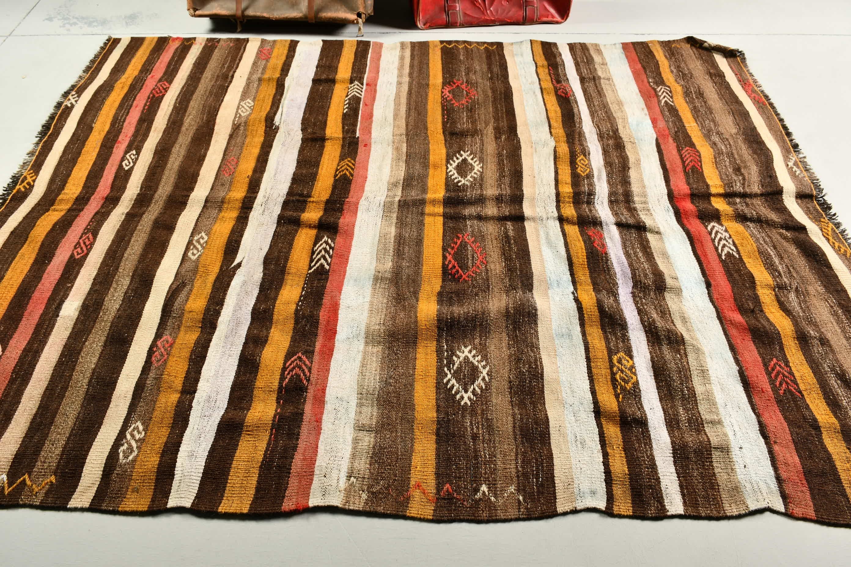 Kahverengi Havalı Halılar, Türk Halısı, 6.1x8 ft Büyük Halılar, Yurt Halısı, Ev Dekorasyonu Halısı, Kilim, Antika Halı, Vintage Halı, Yemek Odası Halıları, Salon Halısı