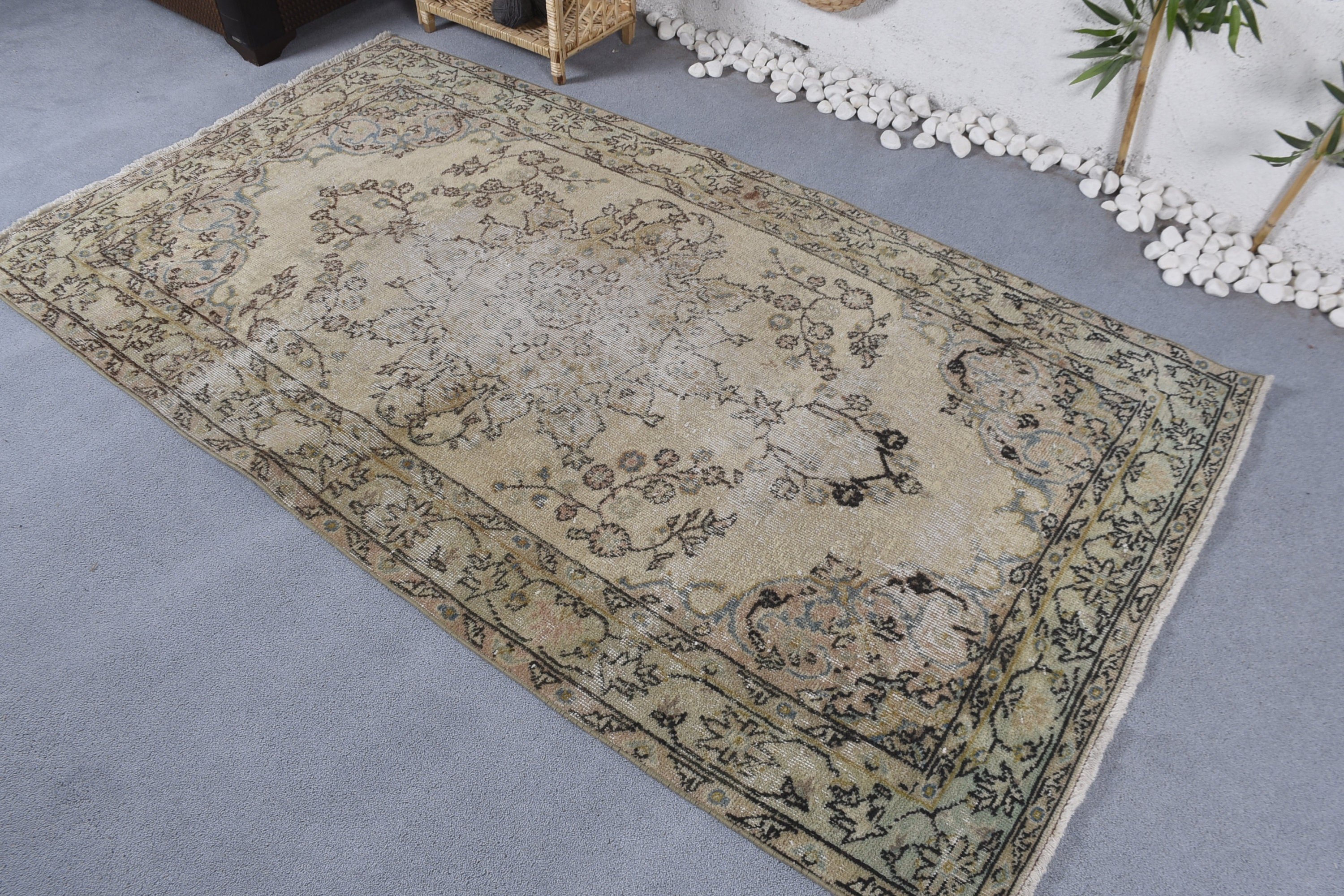 3.9x7.2 ft Area Rug, Dining Room Rug, Handmade Rug, Vintage Rug, Indoor Rug, Oushak Rug, Beige Bedroom Rugs, Turkish Rug