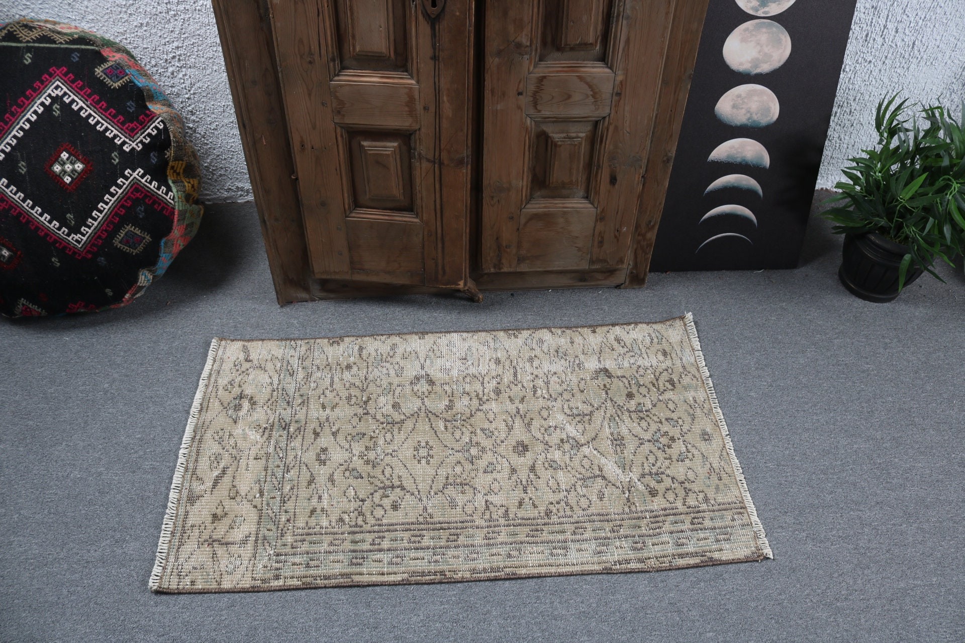 Aztec Rug, Turkish Rug, Neutral Rugs, Vintage Rugs, Hallway Rugs, Long Runner Rug, Brown  1.9x5.2 ft Runner Rugs, Moroccan Rug